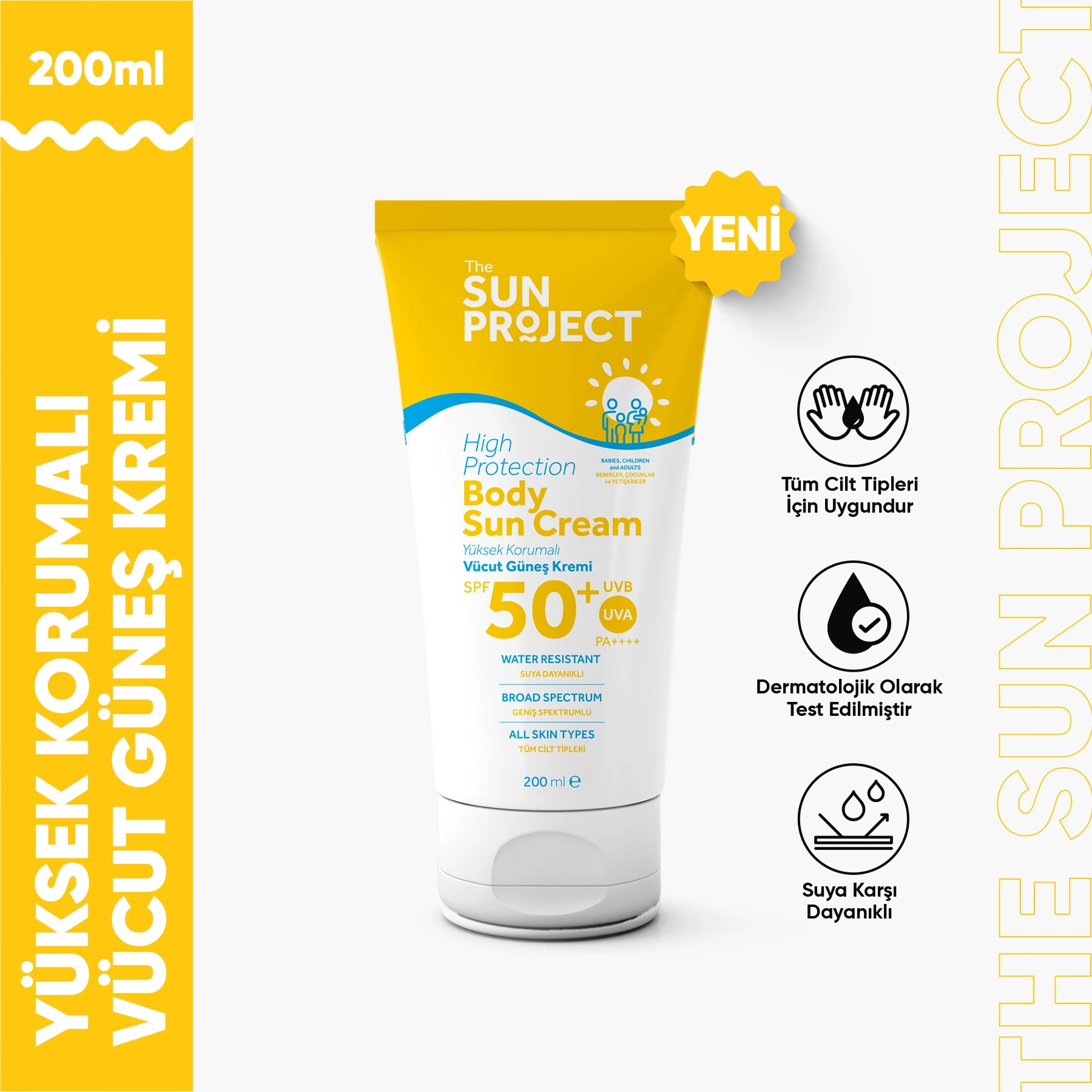 The Sun Project Yüksek Korumalı Aile Boyu Yüz ve Vücut Güneş Kremi High Protection Body Sun Cream SPF50+/PA++++ 200 ml