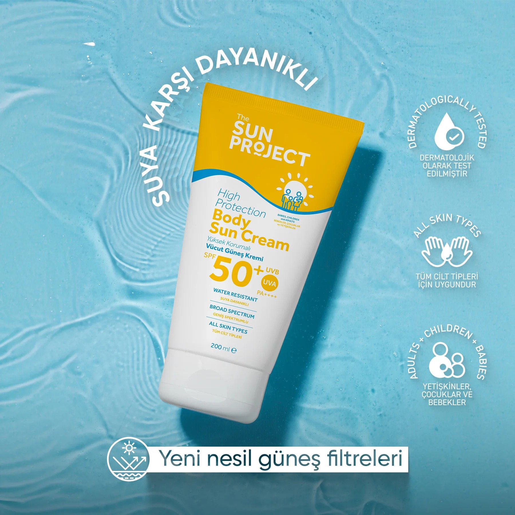 The Sun Project Yüksek Korumalı Aile Boyu Yüz ve Vücut Güneş Kremi High Protection Body Sun Cream SPF50+/PA++++ 200 ml