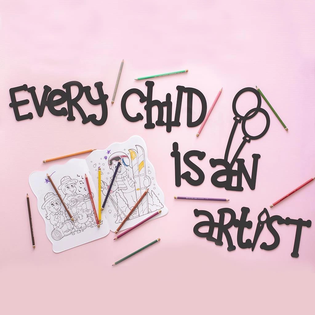 Dekoratif Ahşap Duvar Yazısı - Every Child Is An Artist
