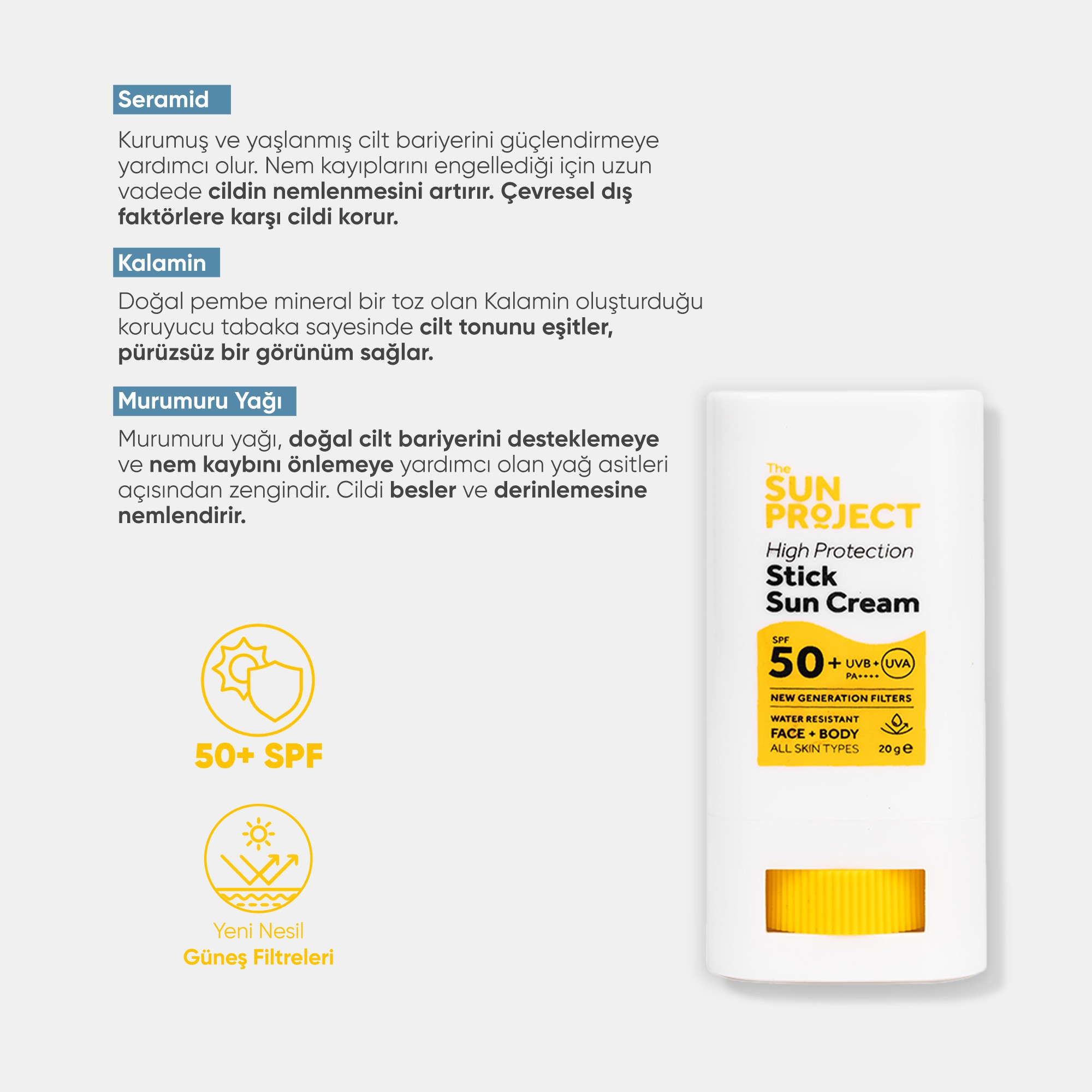 The Sun Project Yüksek Korumalı Stick Güneş Kremi High Protection Stick Sun Cream SPF50+/PA++++ 20 gr