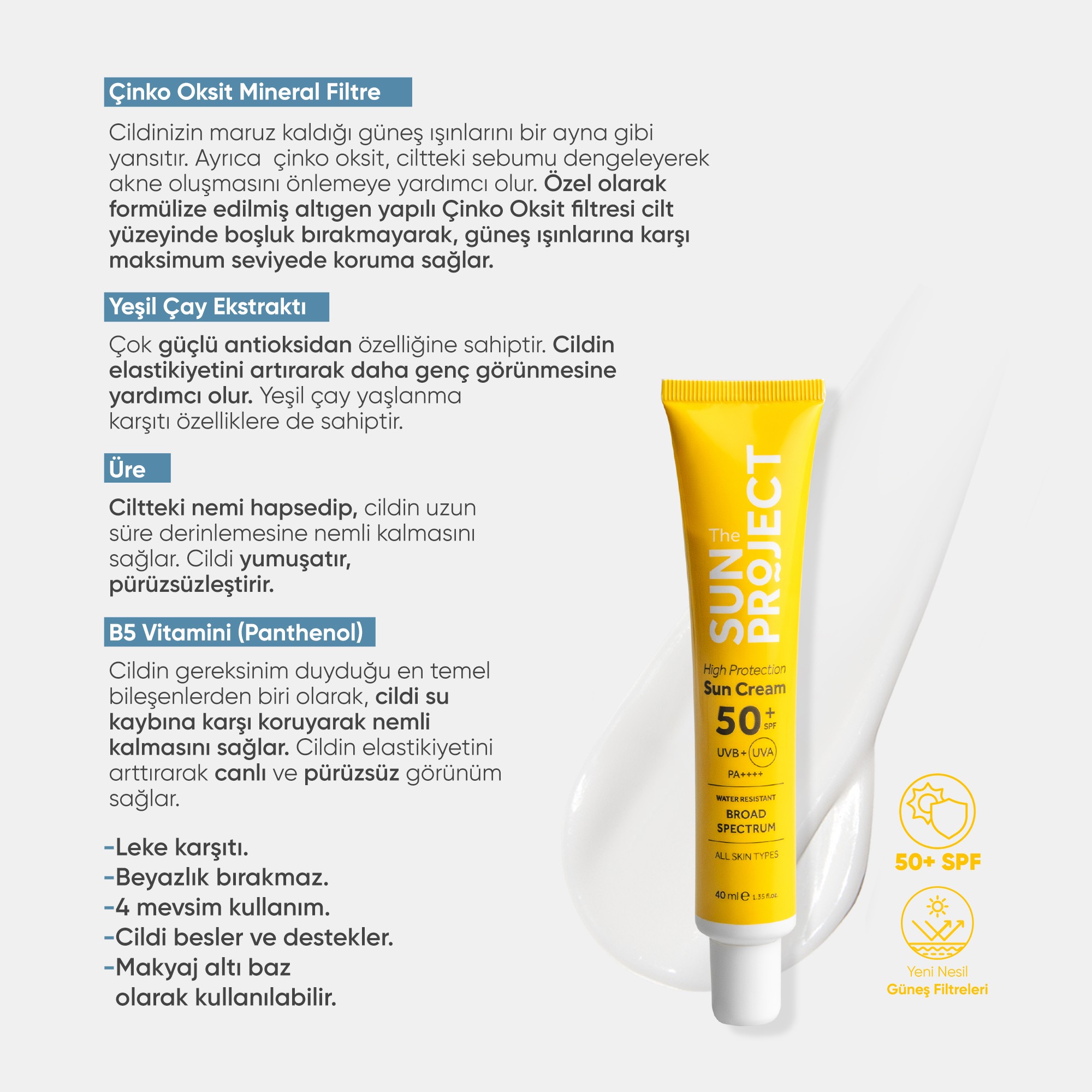 The Sun Project Yüksek Korumalı Hibrit Güneş Kremi High Protection Hybrid Sun Cream 50+ SPF PA++++ 40 ml
