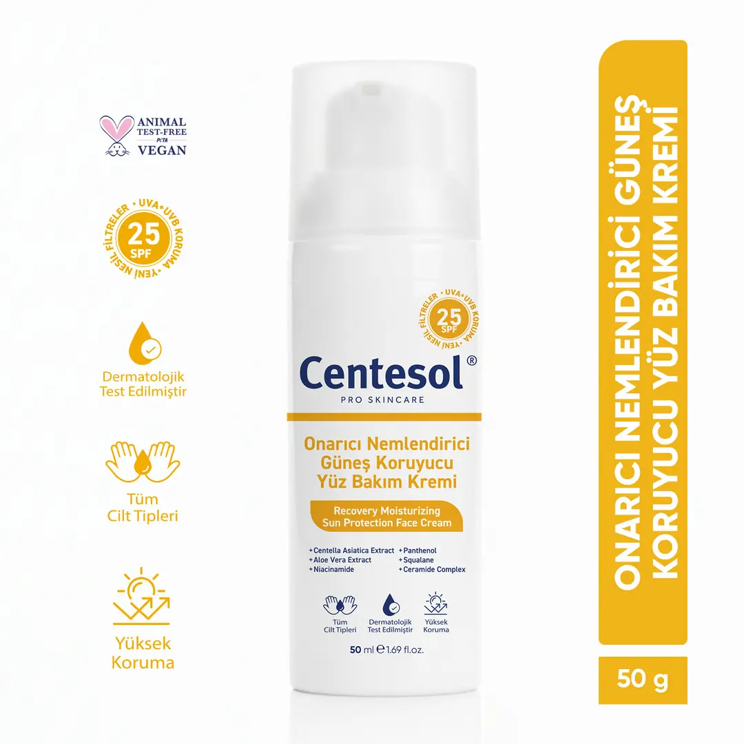 Onarıcı Nemlendirici UVA UVB Güneş Koruyucu SPF 25 Yüz Bakım Kremi Cilt Tonu Eşitleyici Leke Karşıtı 50 ML