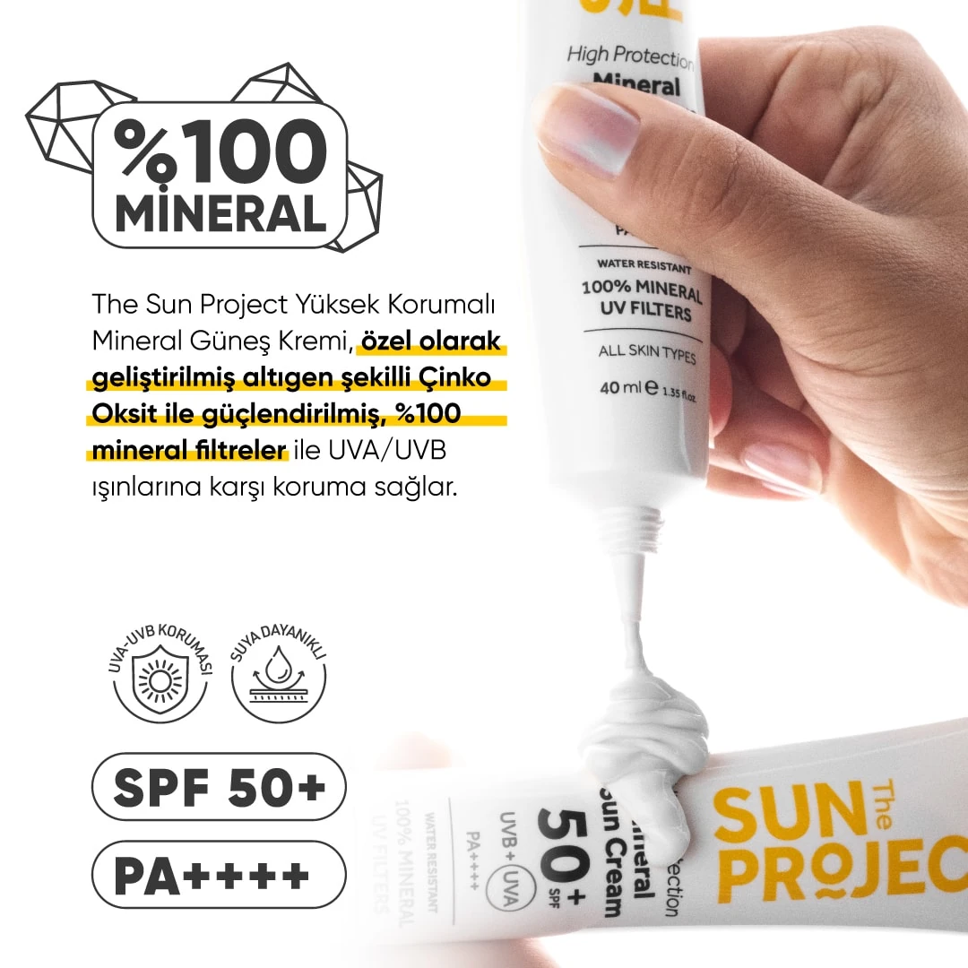The Sun Project Yüksek Korumalı Aydınlatıcı%100 Mineral Güneş Kremi High Protection Mineral Sun Cream 50+ SPF PA++++ 40 ml