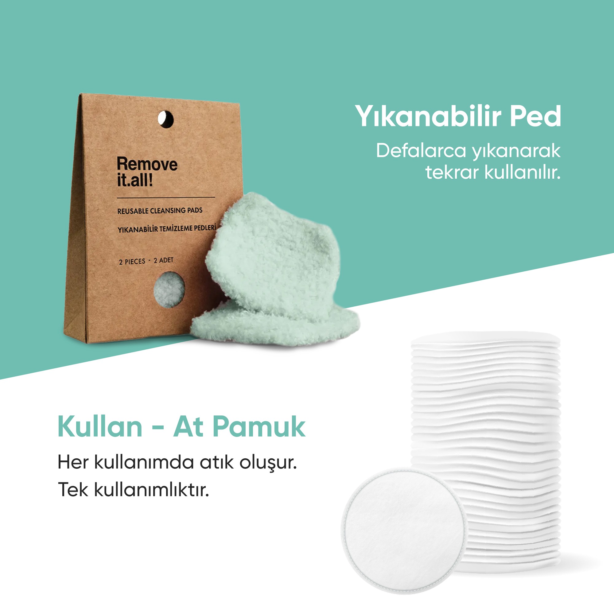 Remove it.all! Yıkanabilir Temizleme Pamukları Reusable Cleansing Pads - 2 Adet