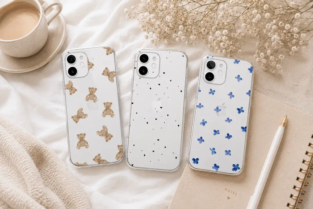 çiçekli desenli ayıcıklı parıltılı ışıltılı iphone 12 telefon kılıfları