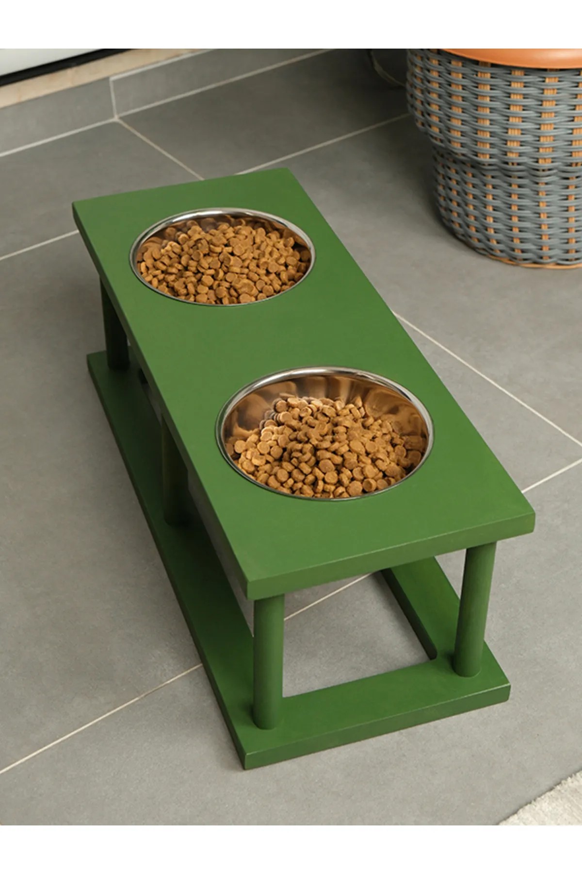Lady Green Luxury Dog Food and Water Container With Wooden Steel Bowl