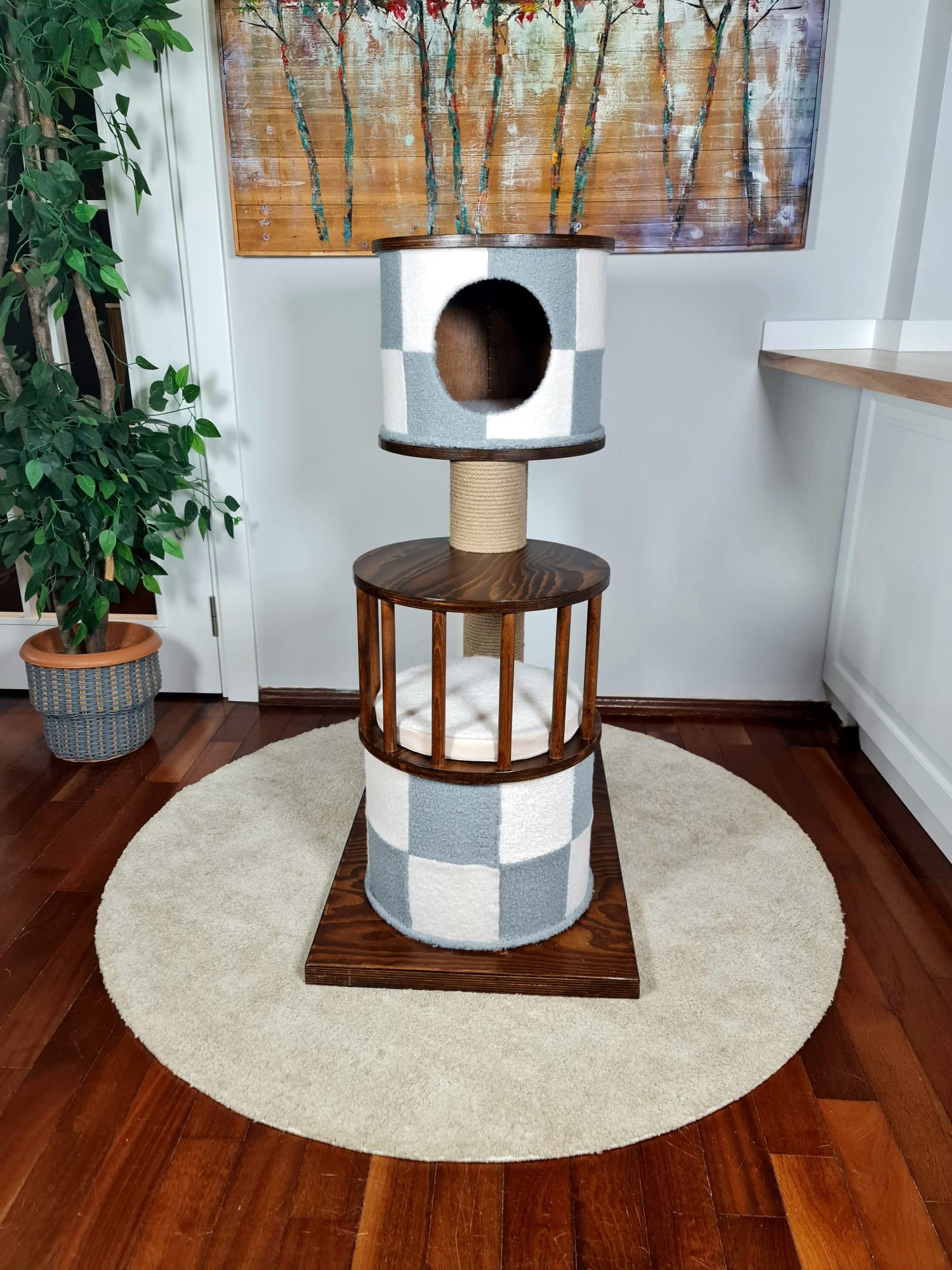 Paşa Luxury Cat Playhouse With Wooden Scratching Unit