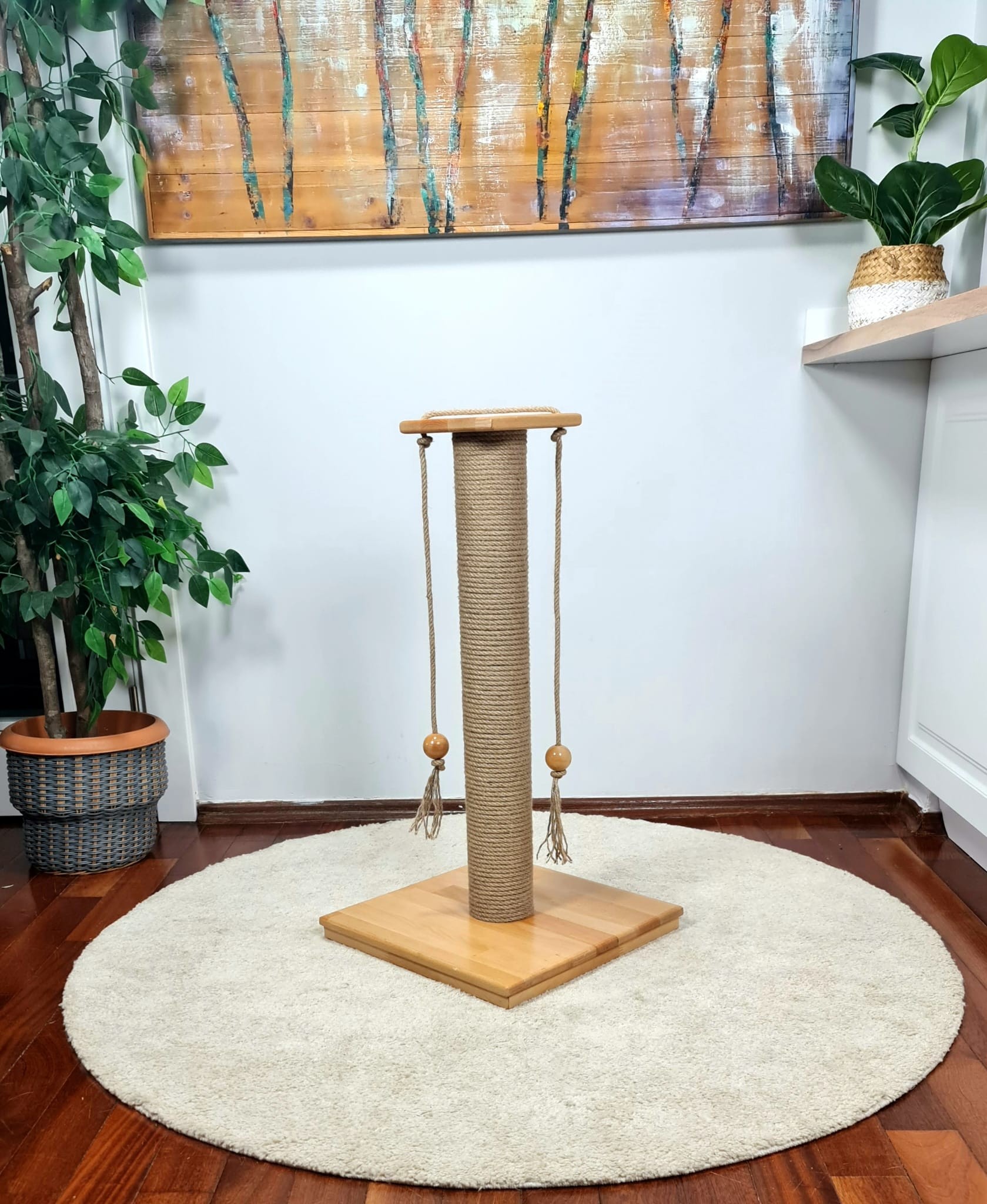 Square Beige 80 cm Long Beech Solid Wood Luxury Cat Scratching Board