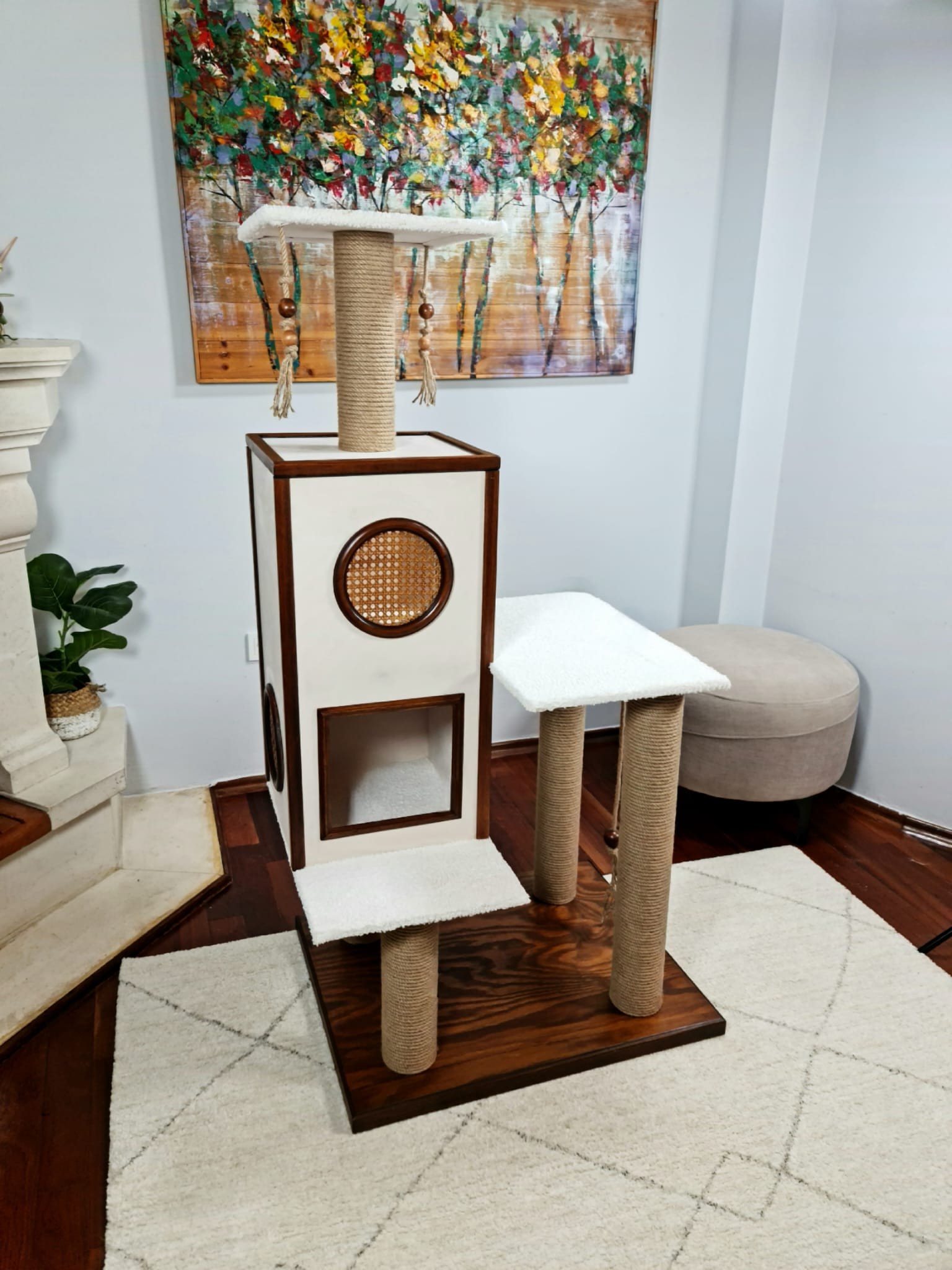 Luxury Cat Playhouse With Caramel-2 Wooden Scratching Units