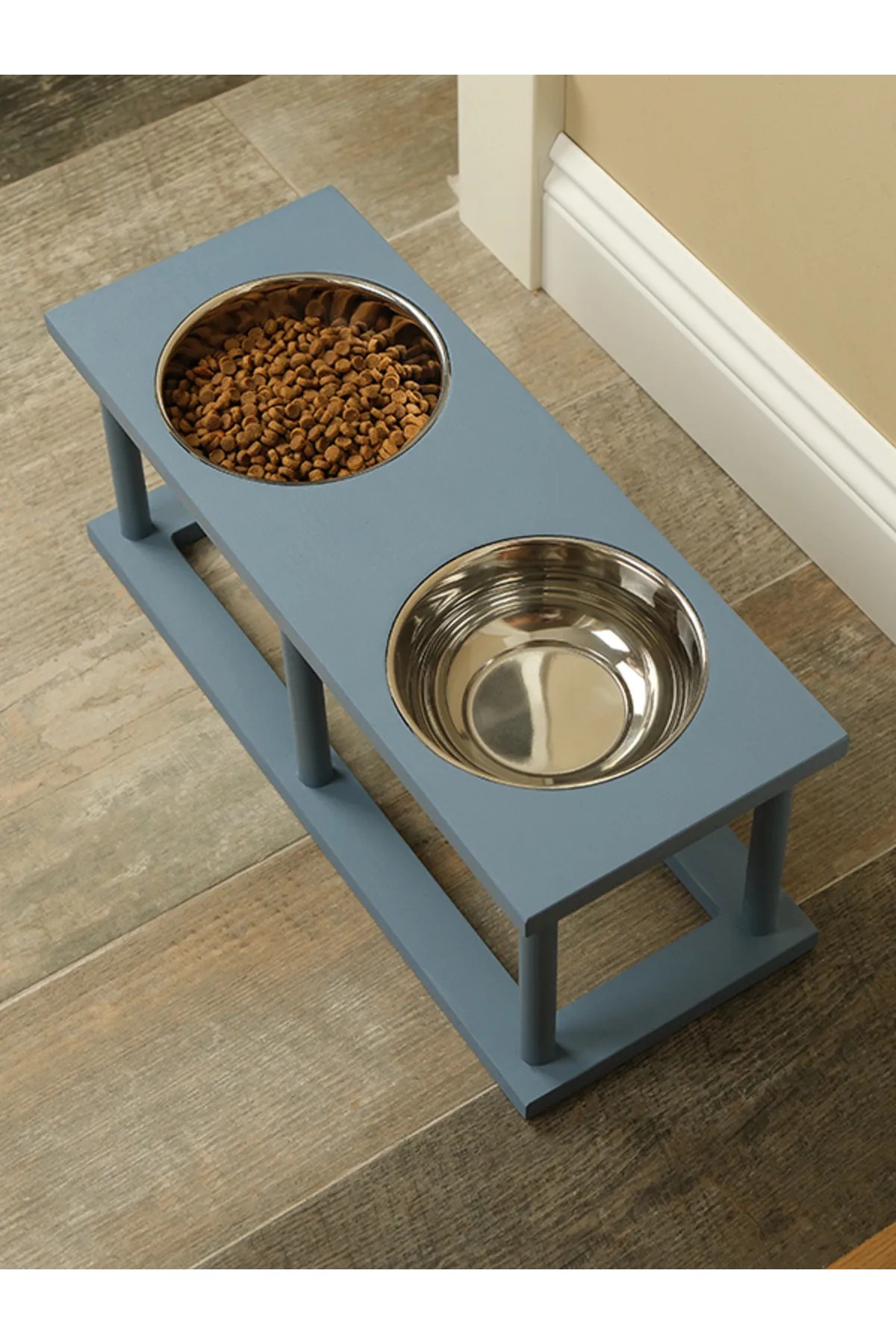 Lady Blue Luxury Dog Food and Water Container With Wooden Steel Bowl