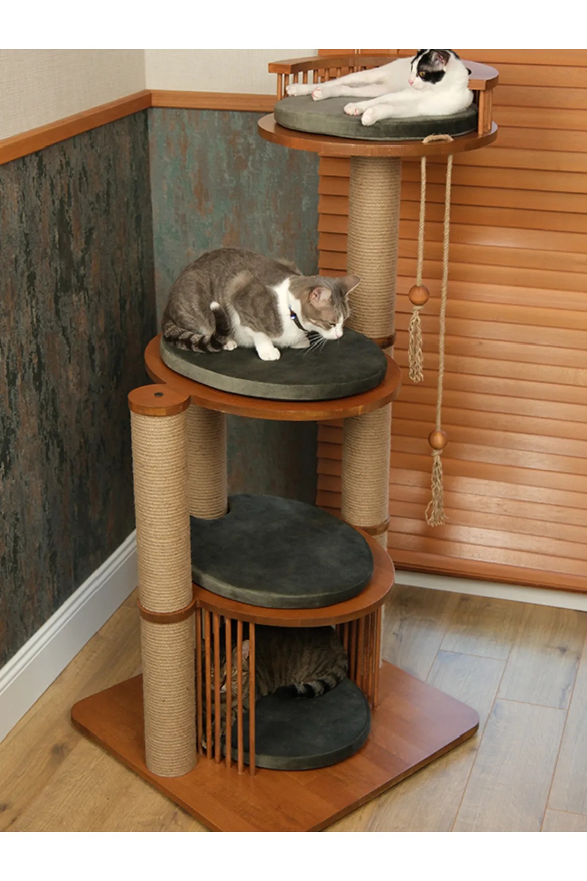 Lena Luxury Cat House with Wooden Scratching Unit