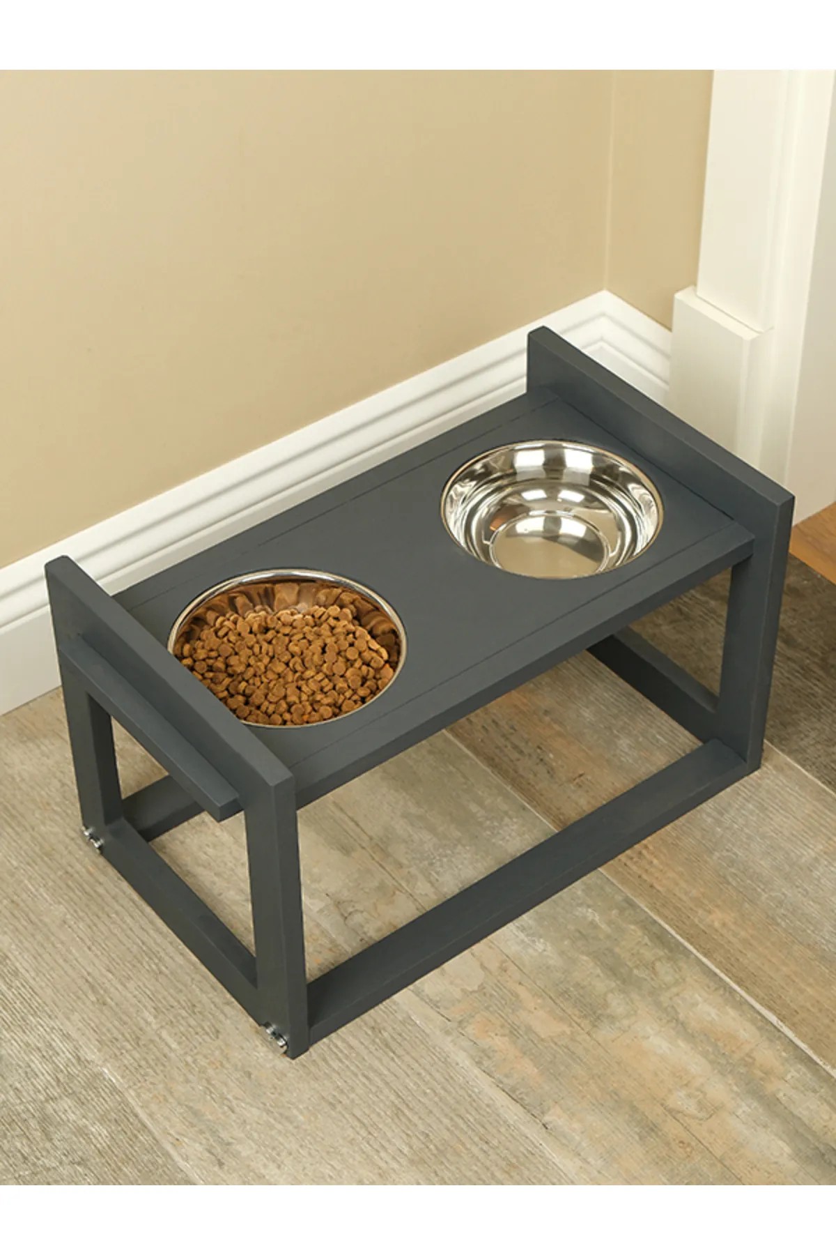 Lady Grey Luxury Dog Food and Water Container With Wooden Steel Bowl