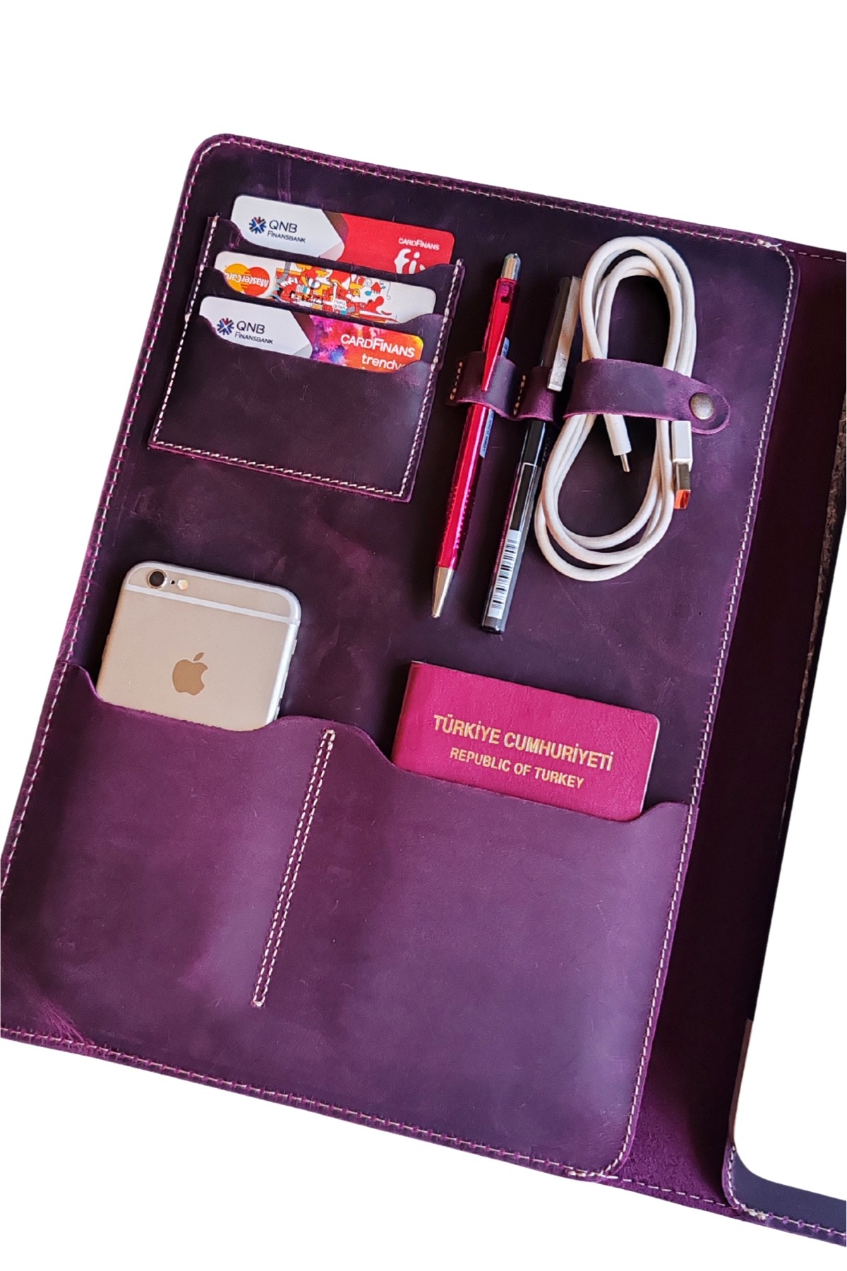Ingrid Hakiki Crazy Deri 34x24,5 cm Macbook Air/Pro 13-14 Inç Organizer - Mor
