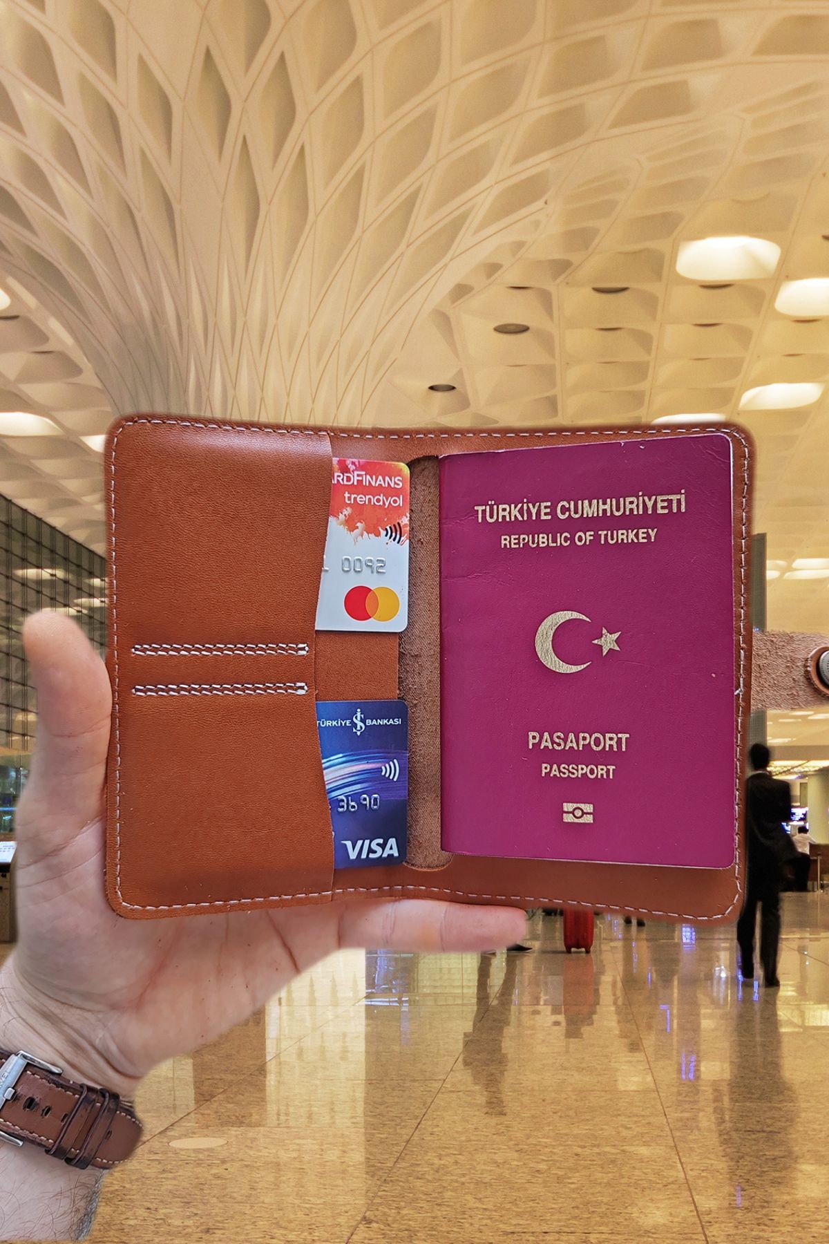 Esther Hakiki Deri Tasarım Kartvizitlikli Ruhsat Kılıfı & Cüzdan & Pasaport Kılıfı Unisex
