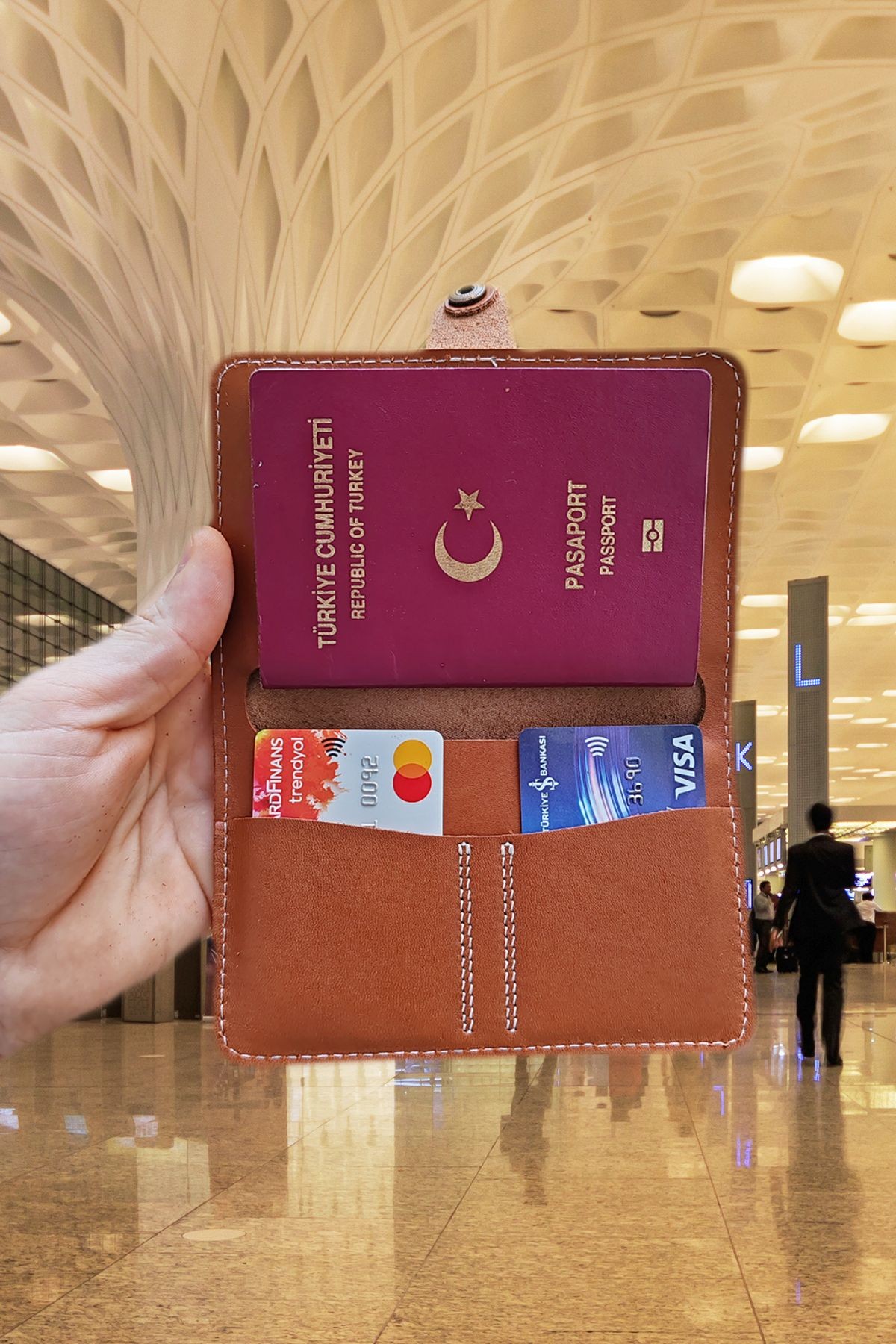 Esther Hakiki Deri Tasarım Kartvizitlikli Ruhsat Kılıfı & Cüzdan & Pasaport Kılıfı Unisex