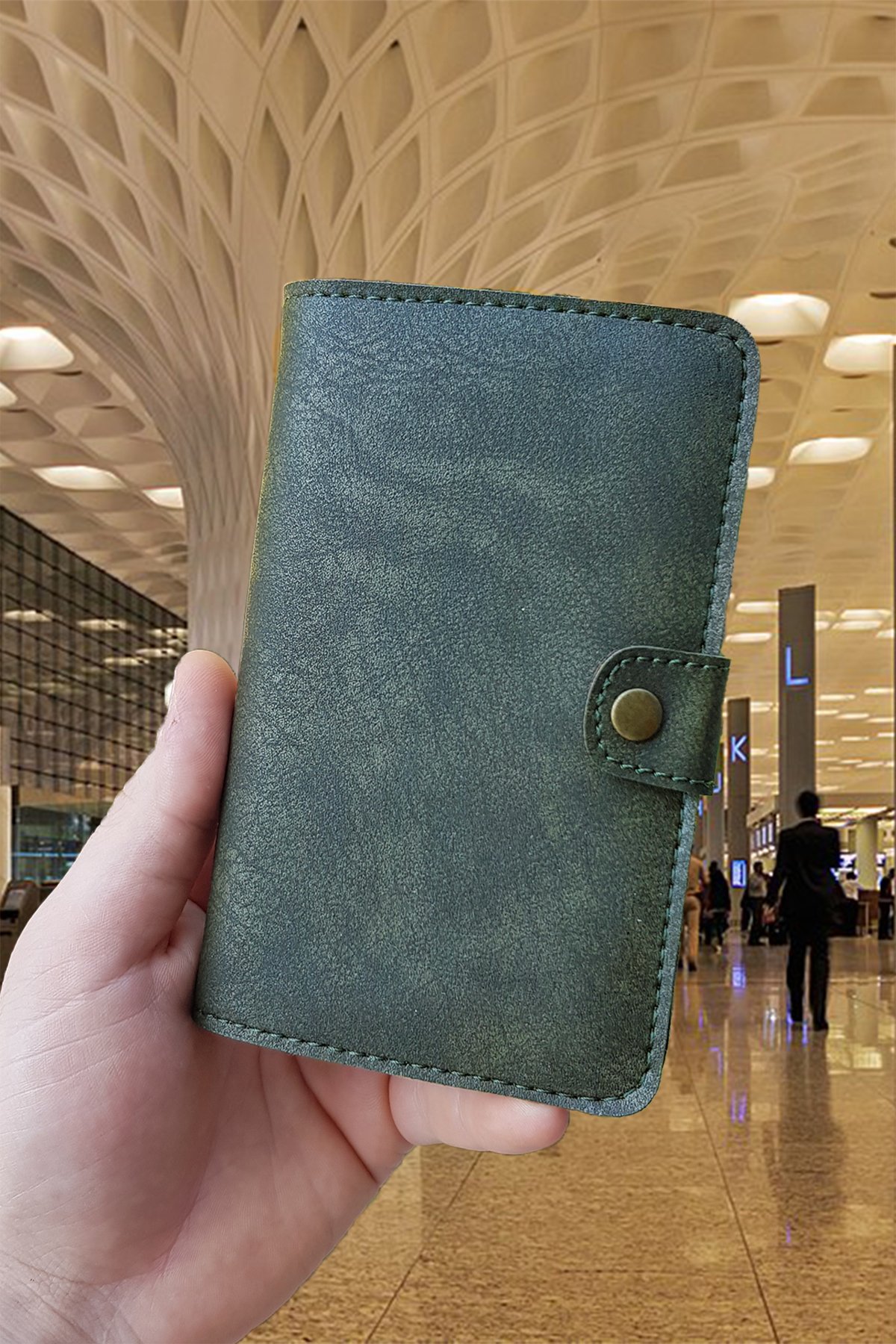 Esther Tasarım Kartvizitlikli Cüzdan & Pasaport Kılıfı Unisex - Yeşil