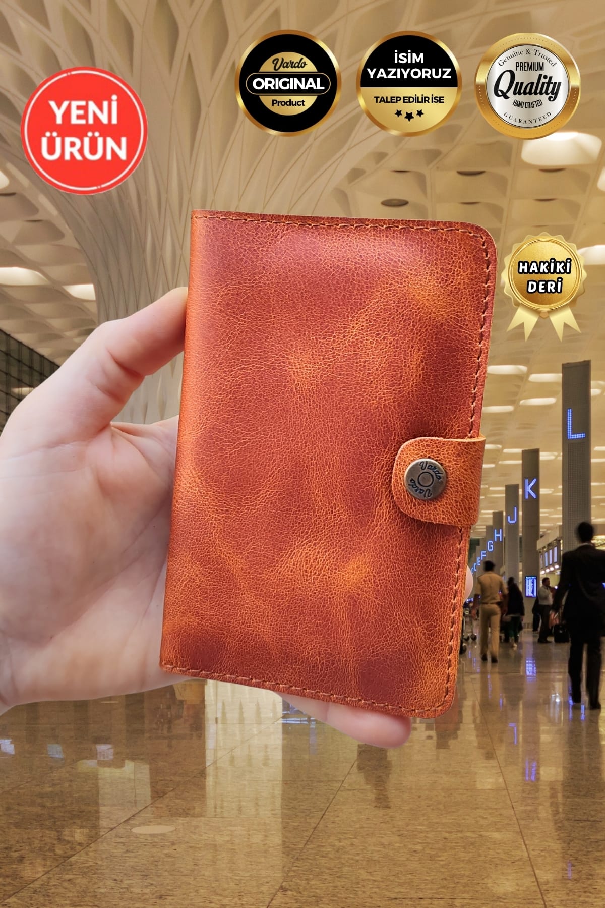 [ Isim Yazılabilir ] Esther Hakiki Deri American Leather Tasarım Cüzdan & Pasaport Kılıfı Unisex