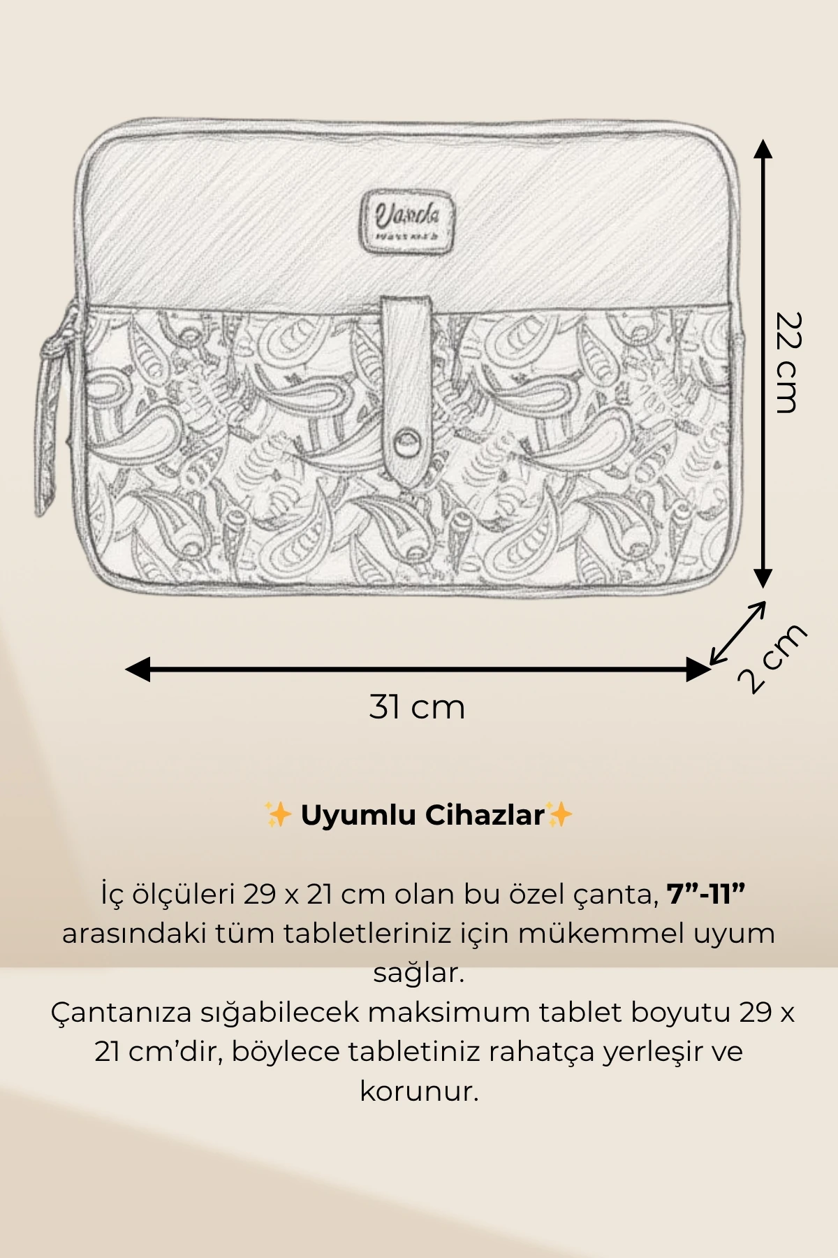 Esmee 10'' 11'' 12'' inç Apple iPad/Samsung Galaxy/Matepad/Huawei Tablet Kılıfı & Clutch Çanta