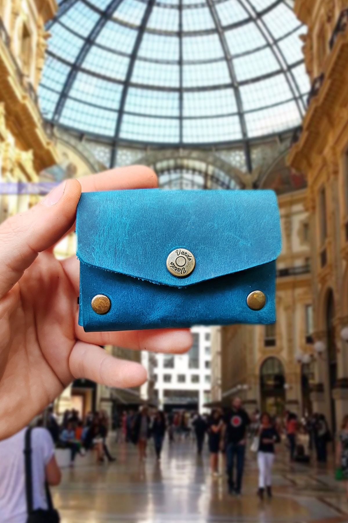 Hakonn Italian Leather Hakiki Deri Minimal Kartlık Unisex - Turkuaz