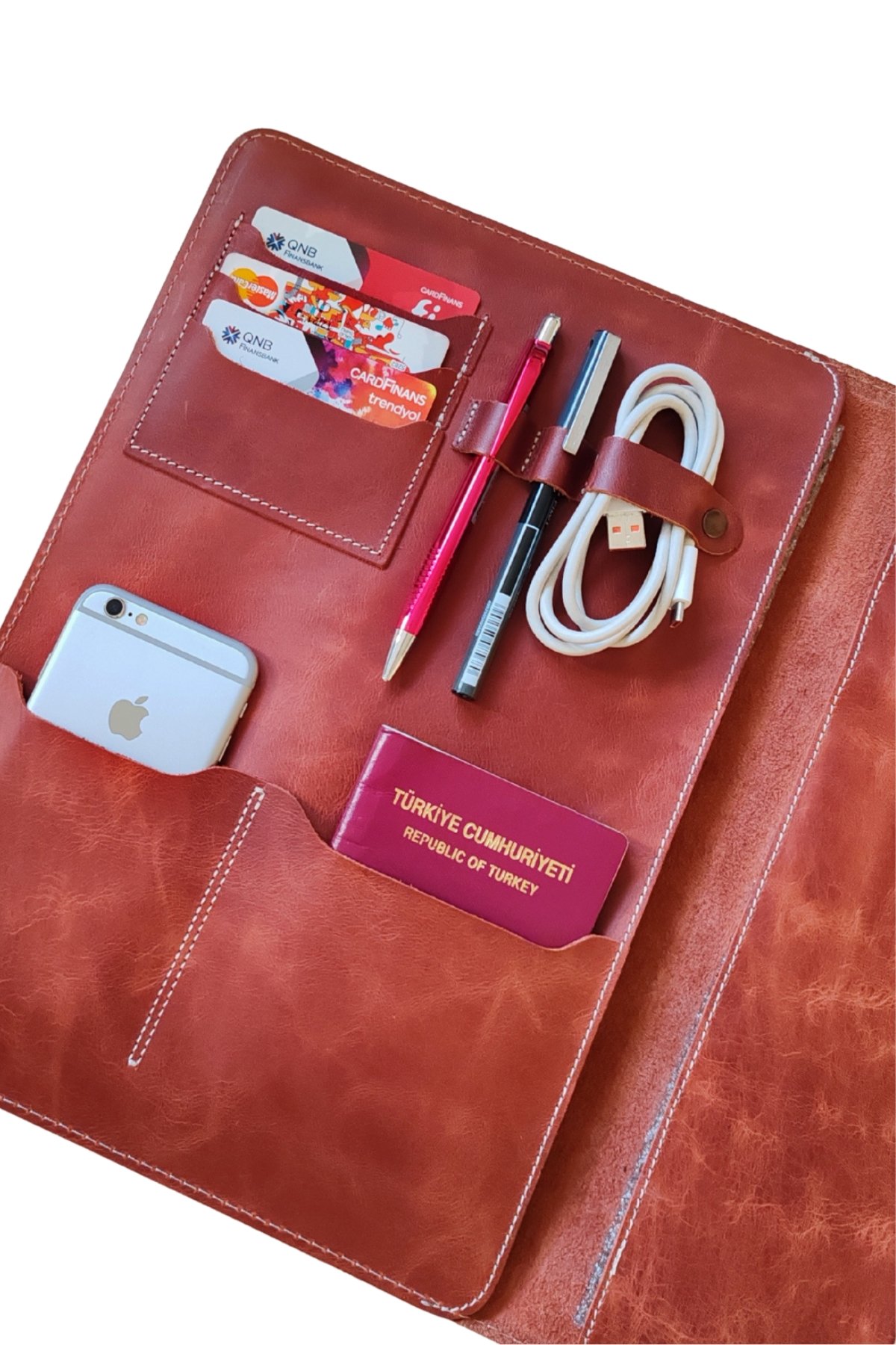 Ingrid Hakiki Crazy Deri 34x24,5 cm Macbook Air/Pro 13-14 Inç Organizer - Kızıl