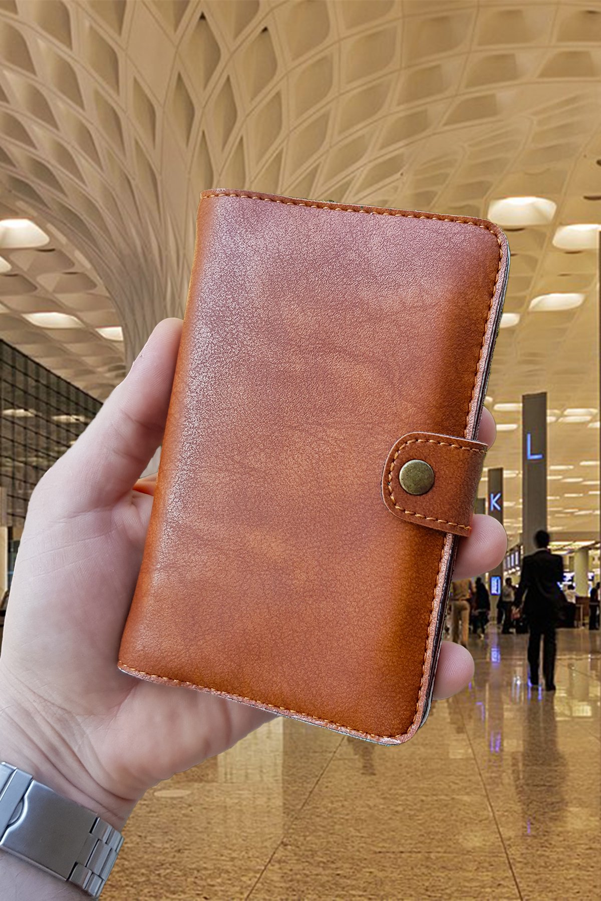Esther Tasarım Kartvizitlikli Cüzdan & Pasaport Kılıfı Unisex - Taba