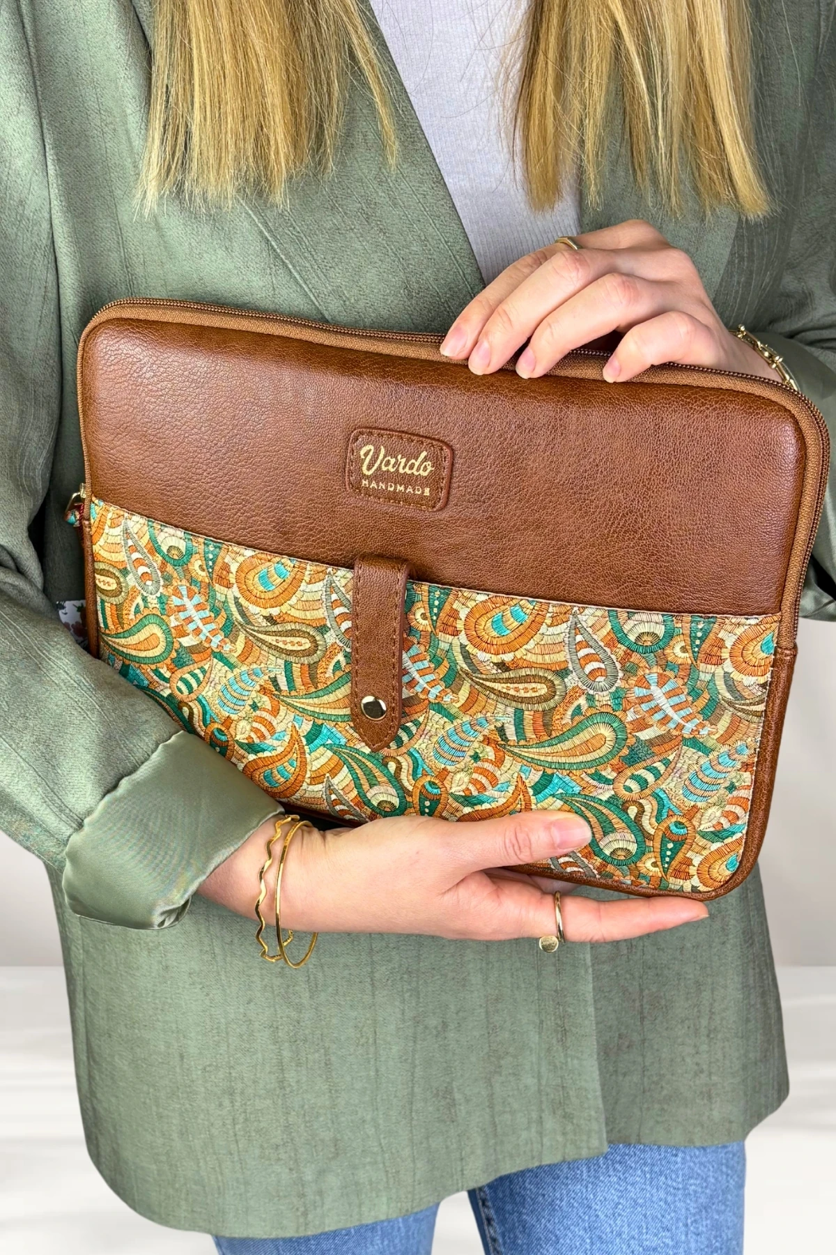 Esmee 10'' 11'' 12'' inç Apple iPad/Samsung Galaxy/Matepad/Huawei Tablet Kılıfı & Clutch Çanta - Taba Şal Desen