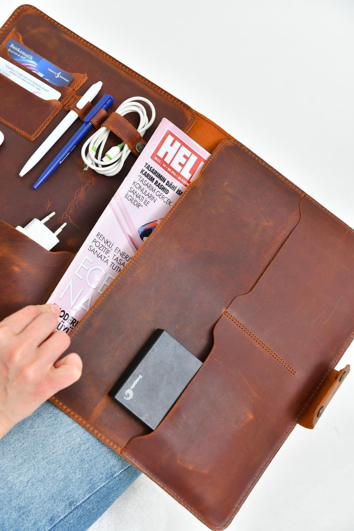 Ingrid Hakiki Crazy Deri 34x24,5 cm Macbook Air/Pro 13-14 Inç Organizer