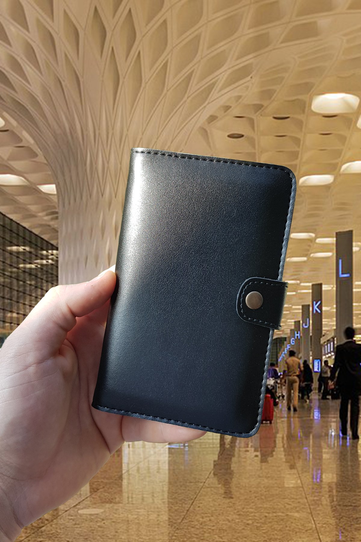 Esther Tasarım Kartvizitlikli Cüzdan & Pasaport Kılıfı Unisex - Siyah