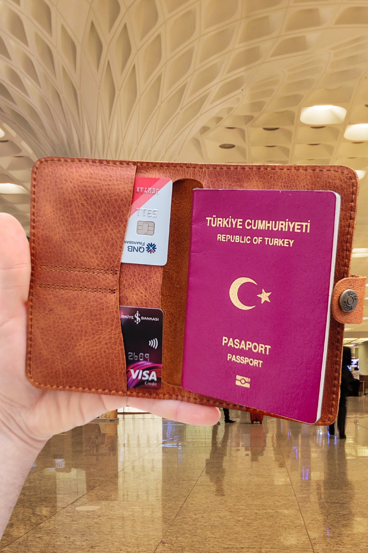 [ Isim Yazılabilir ] Esther Hakiki Deri American Leather Tasarım Cüzdan & Pasaport Kılıfı Unisex