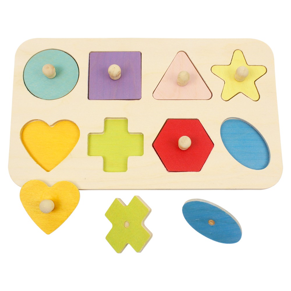 Toysilla Ahşap Tutmalı Geometrik Şekiller İçeren Eğitici Yapboz Oyuncak - T3014