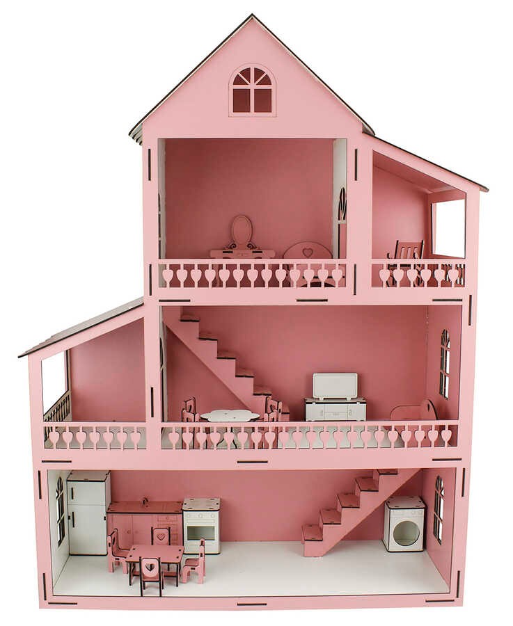 EV14 Pembe Barbie Ev 80 cm Eşyalı