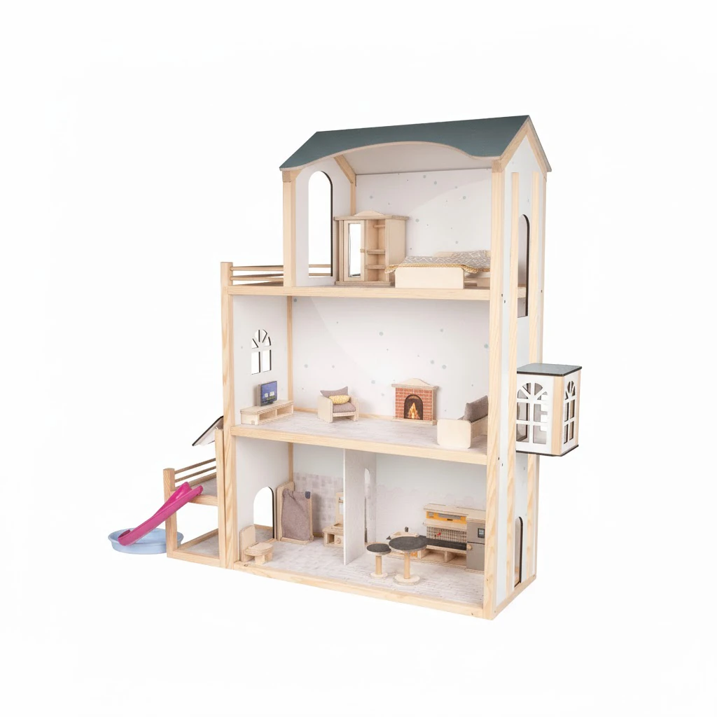 Ahşap Oyuncak Ev - Doğal ve Eğitici Oyun Köşesi ''Eşyalar dahil'' T2016