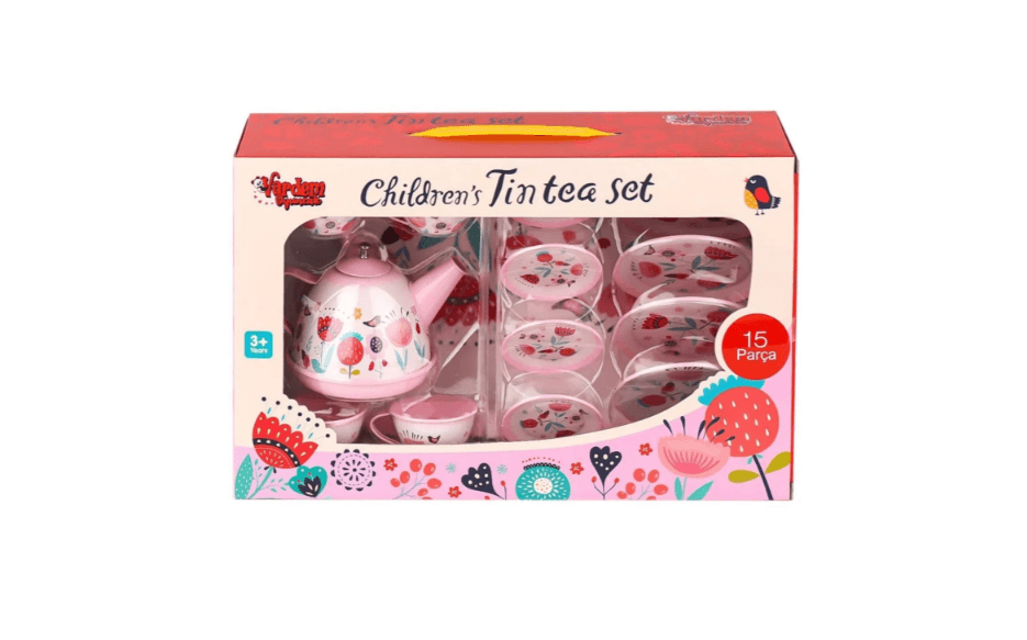 Vardem Çiçek Desenli Metal Çay Seti 15 Parça