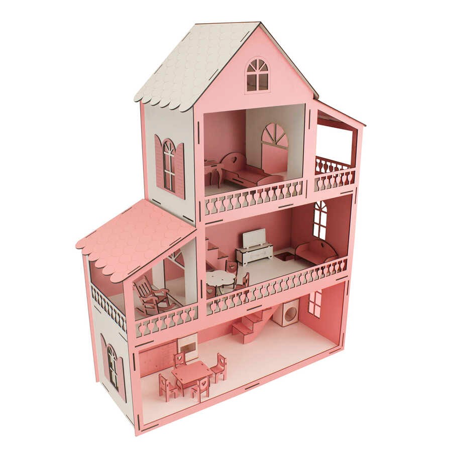 EV14 Pembe Barbie Ev 80 cm Eşyalı