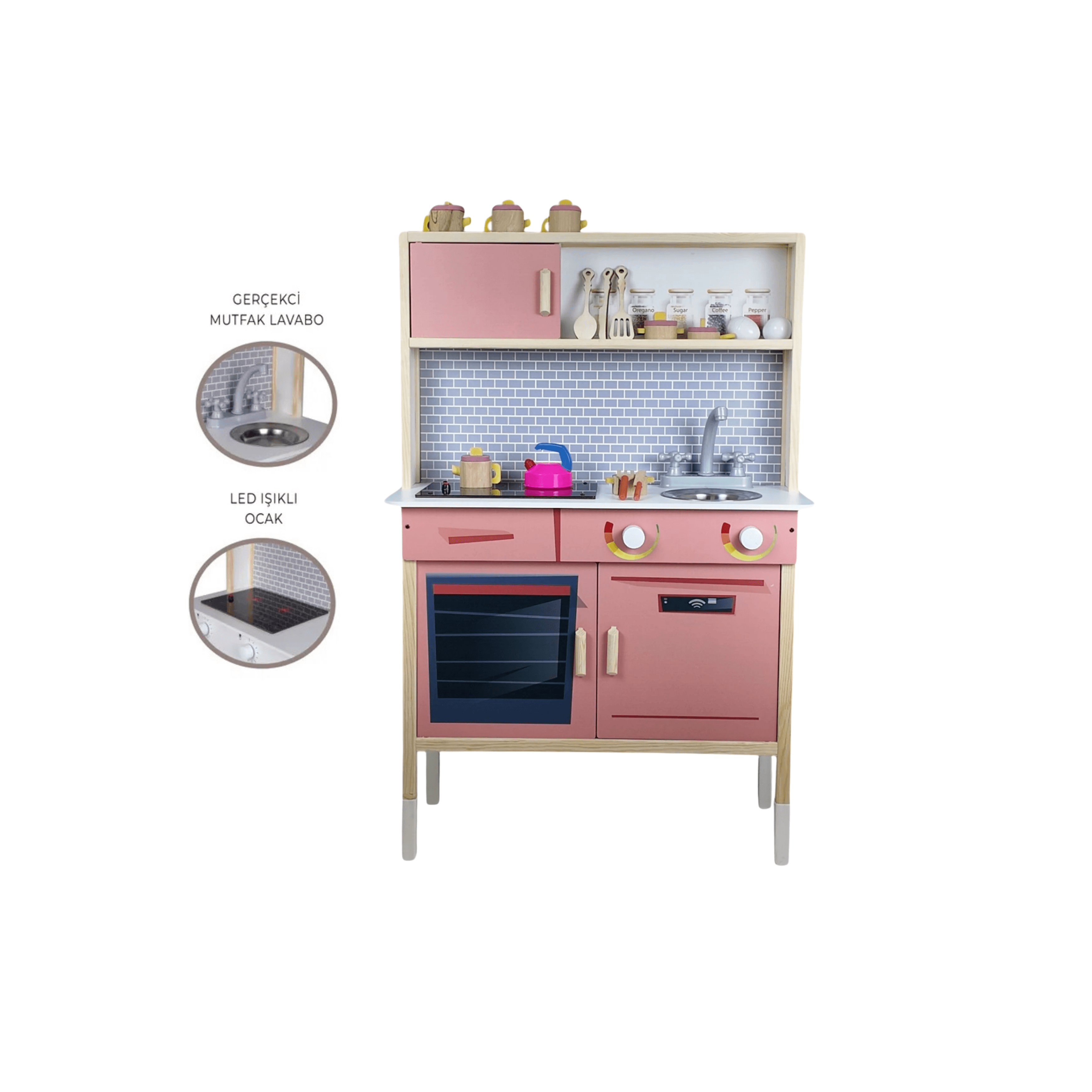 Toysilla Eğitici Led Aydınlatmalı Ahşap Oyuncak Mutfak Seti - T1024