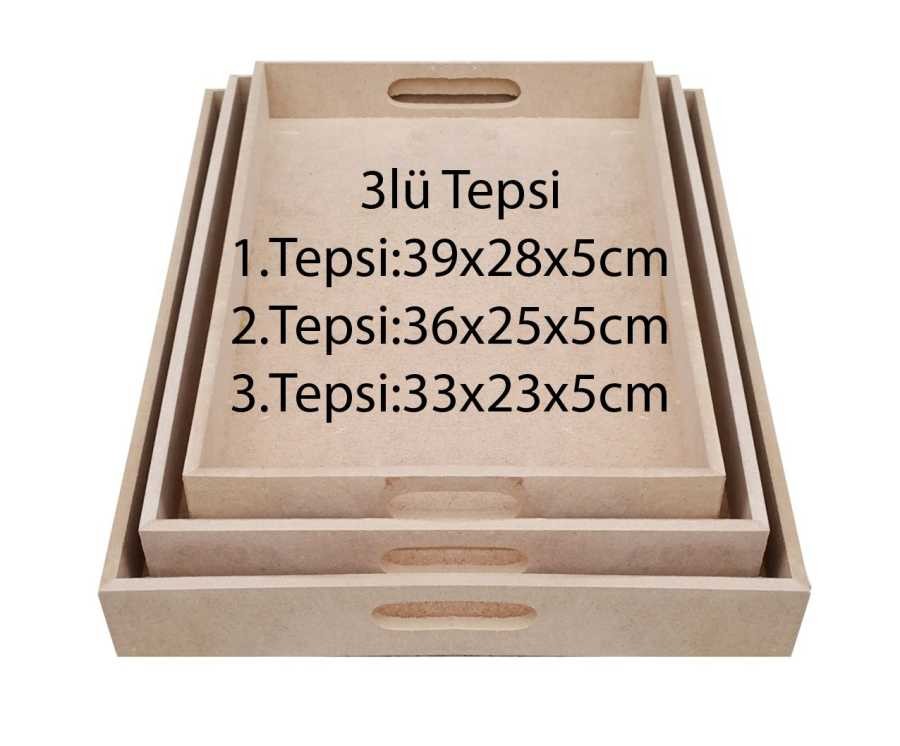 TP1 3 lü Tepsi Dikdörtgen Ahşap Obje