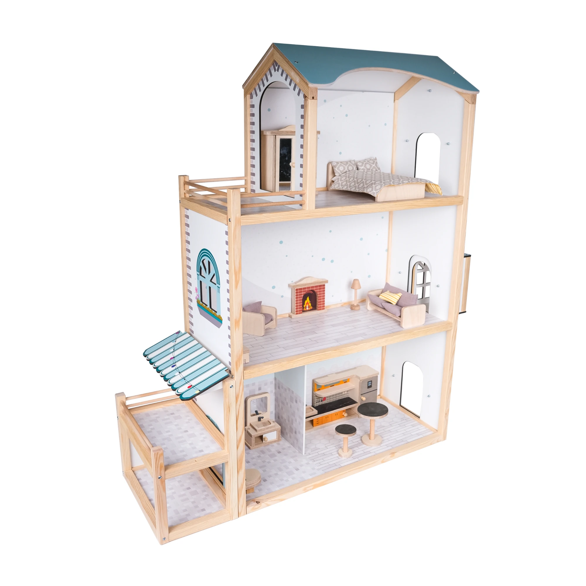 Ahşap Oyuncak Ev - Doğal ve Eğitici Oyun Köşesi ''Eşyalar dahil'' T2016