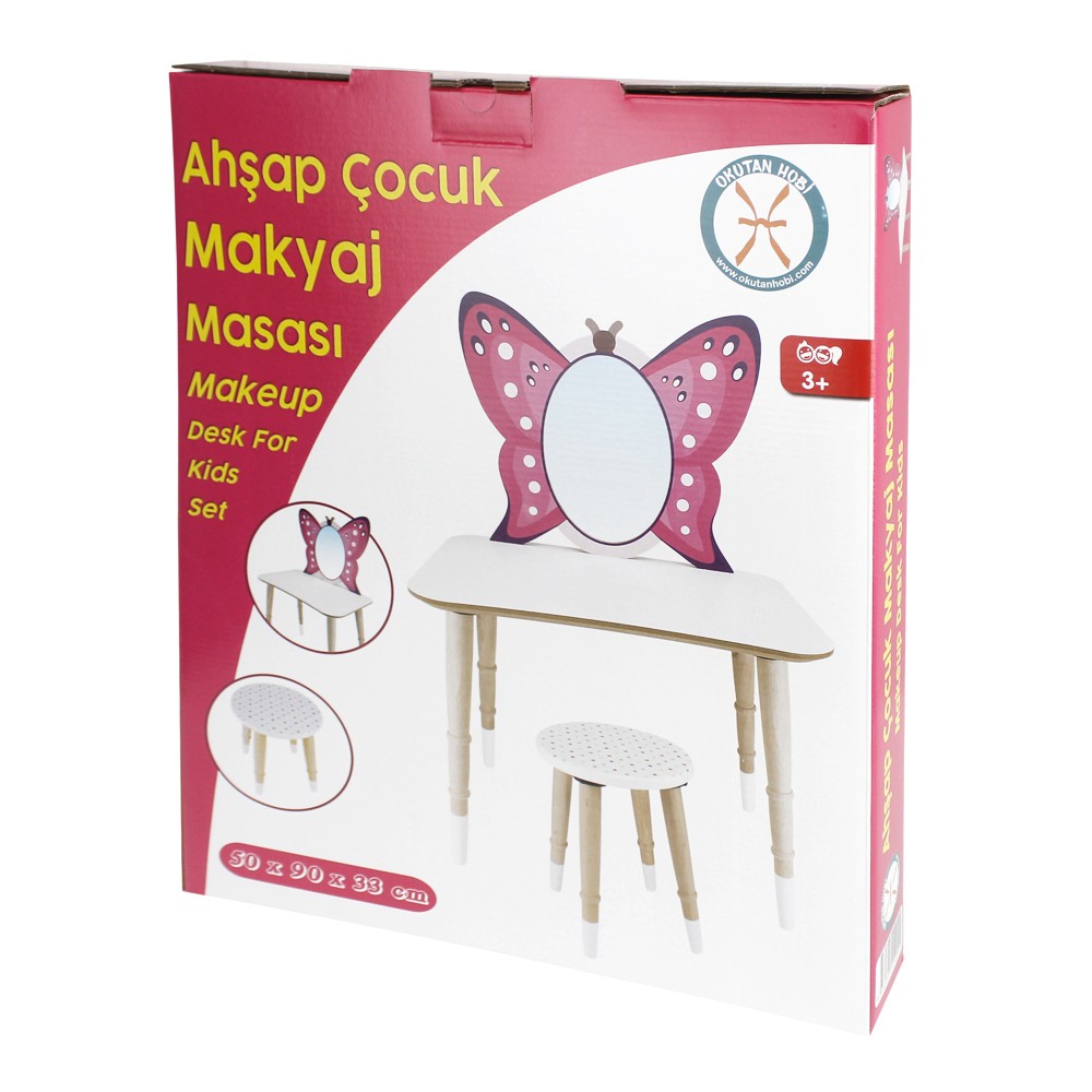 Toysilla Ahşap Çocuk Kelebek Makyaj Masası Tabureli - T3002