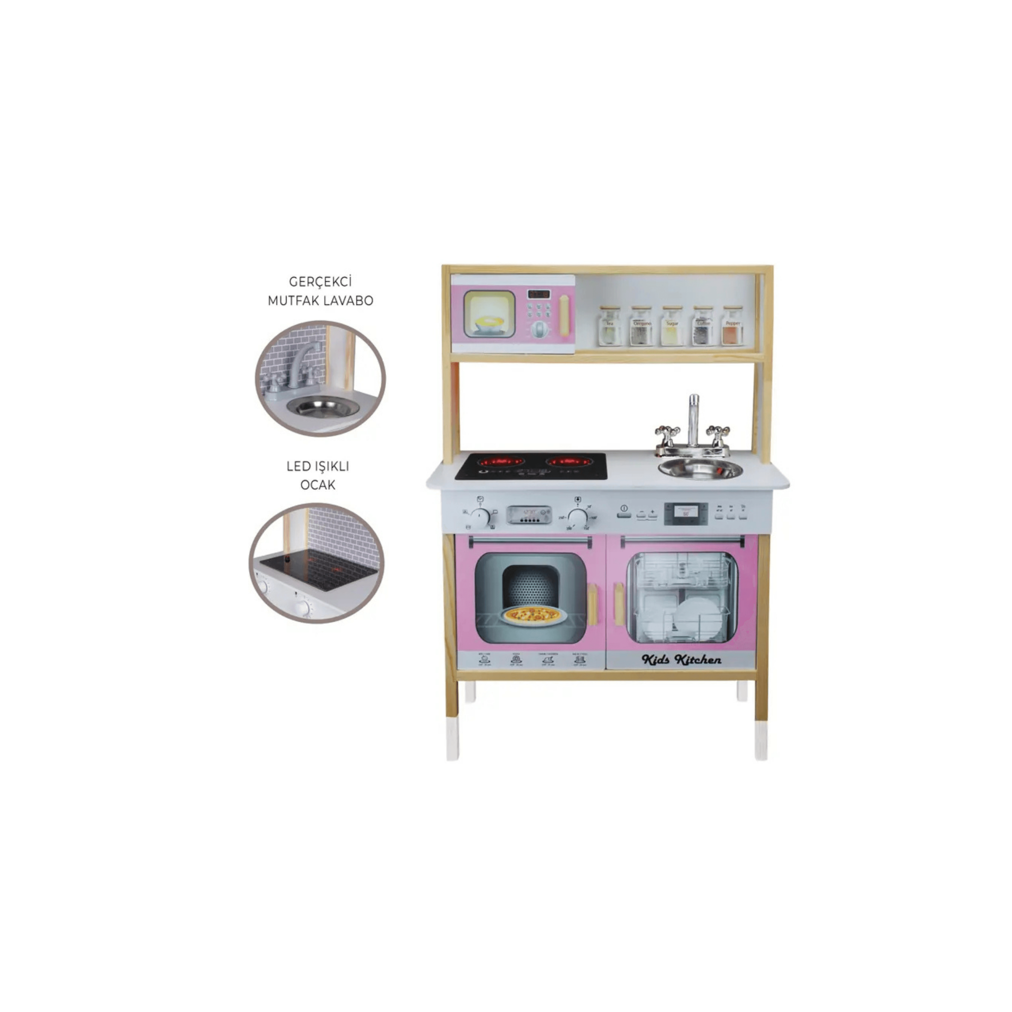 Toysilla Ahşap Ledli Çocuk Mutfağı Pembe - T1005