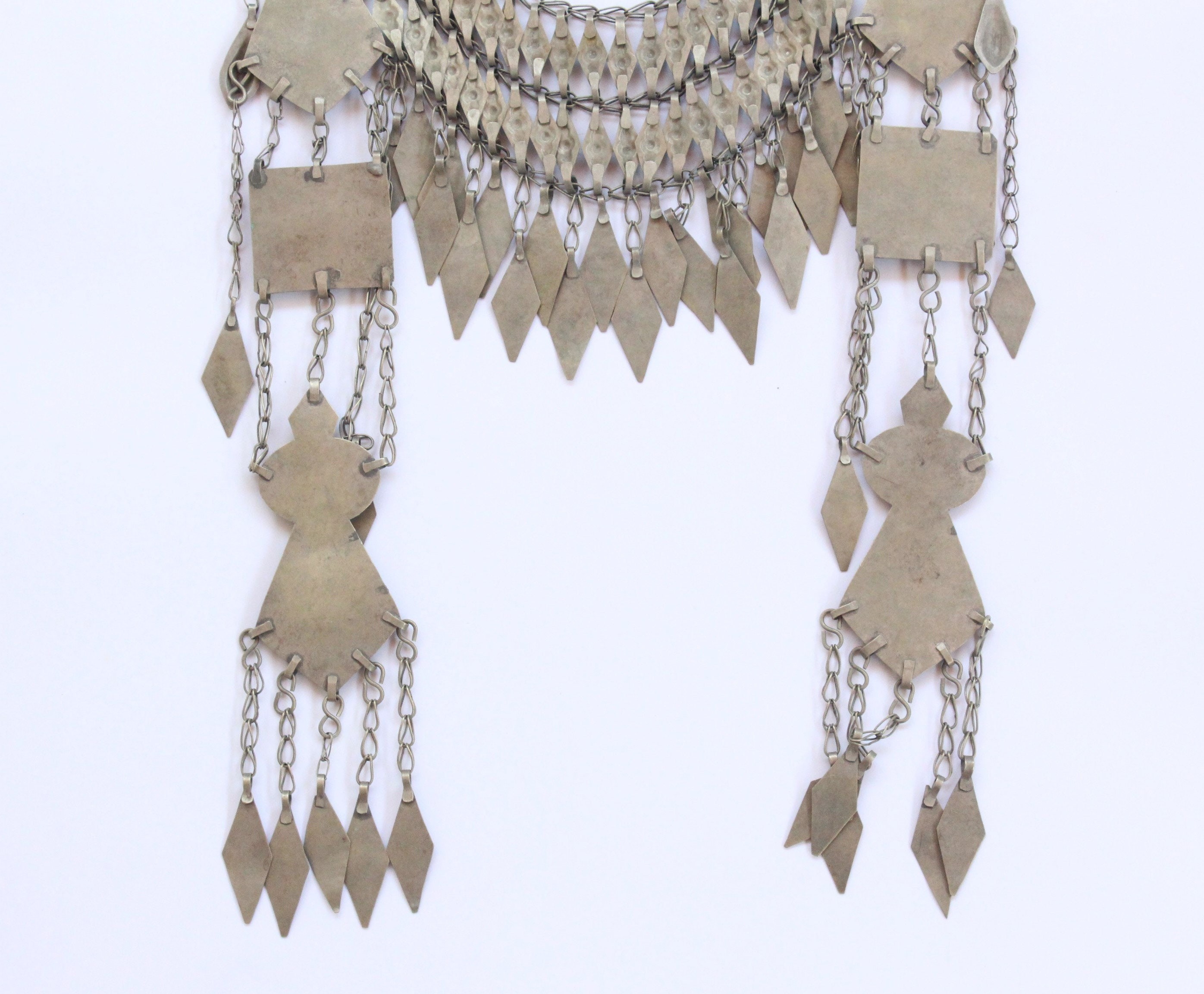 Vintage Turkmen Headpiece, Ethnic Tribal Alpaka Head Jewelry, Glass Beads Tassels Headpiece, Costuming Jewelry, Tribal Turkmen Jewelry