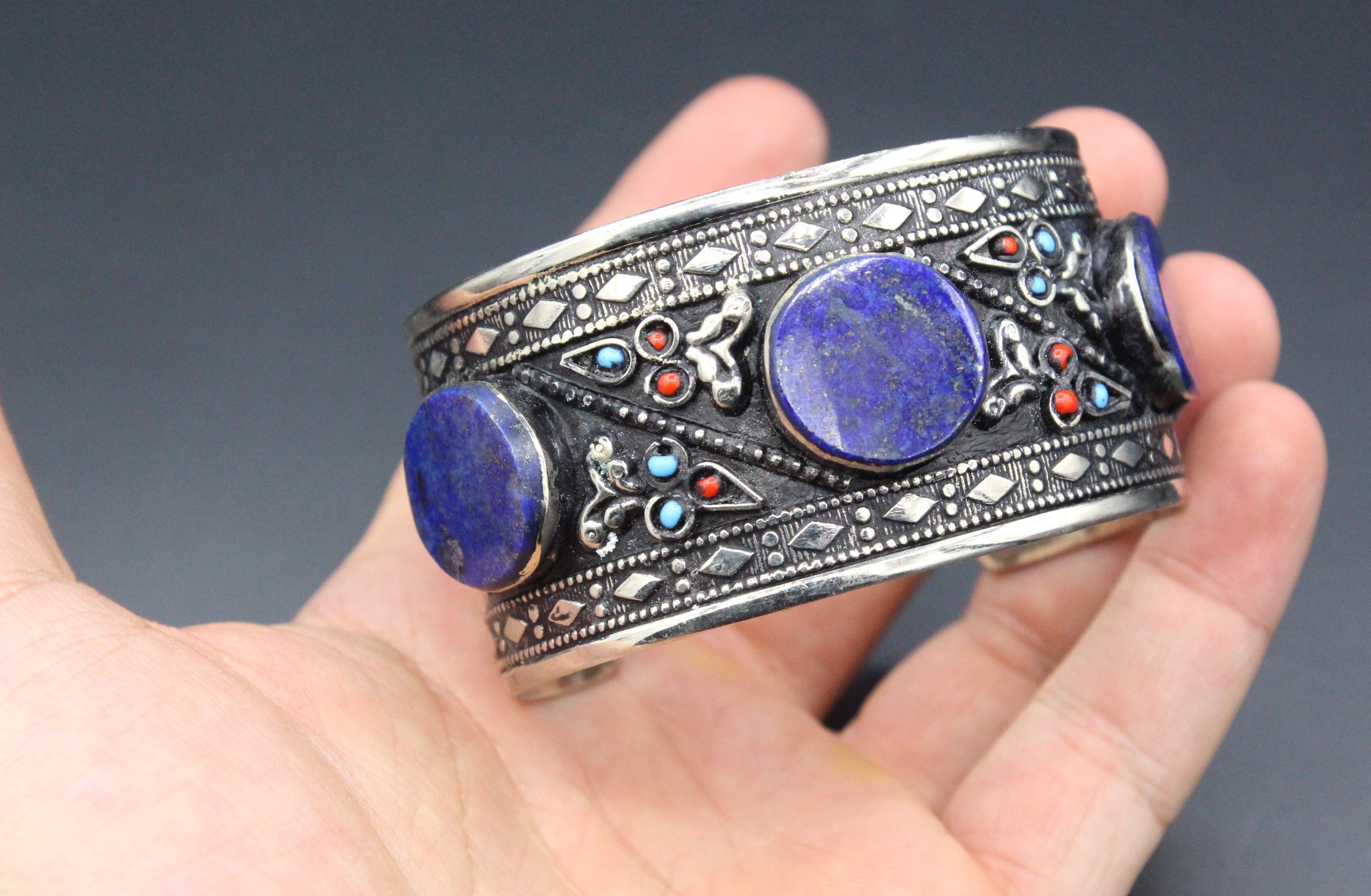 Afgan Bileklik, El Yapımı Lapis Lazuli Taşlı Bileklik, Kelepçe Bileklik, Afgan Takıları,