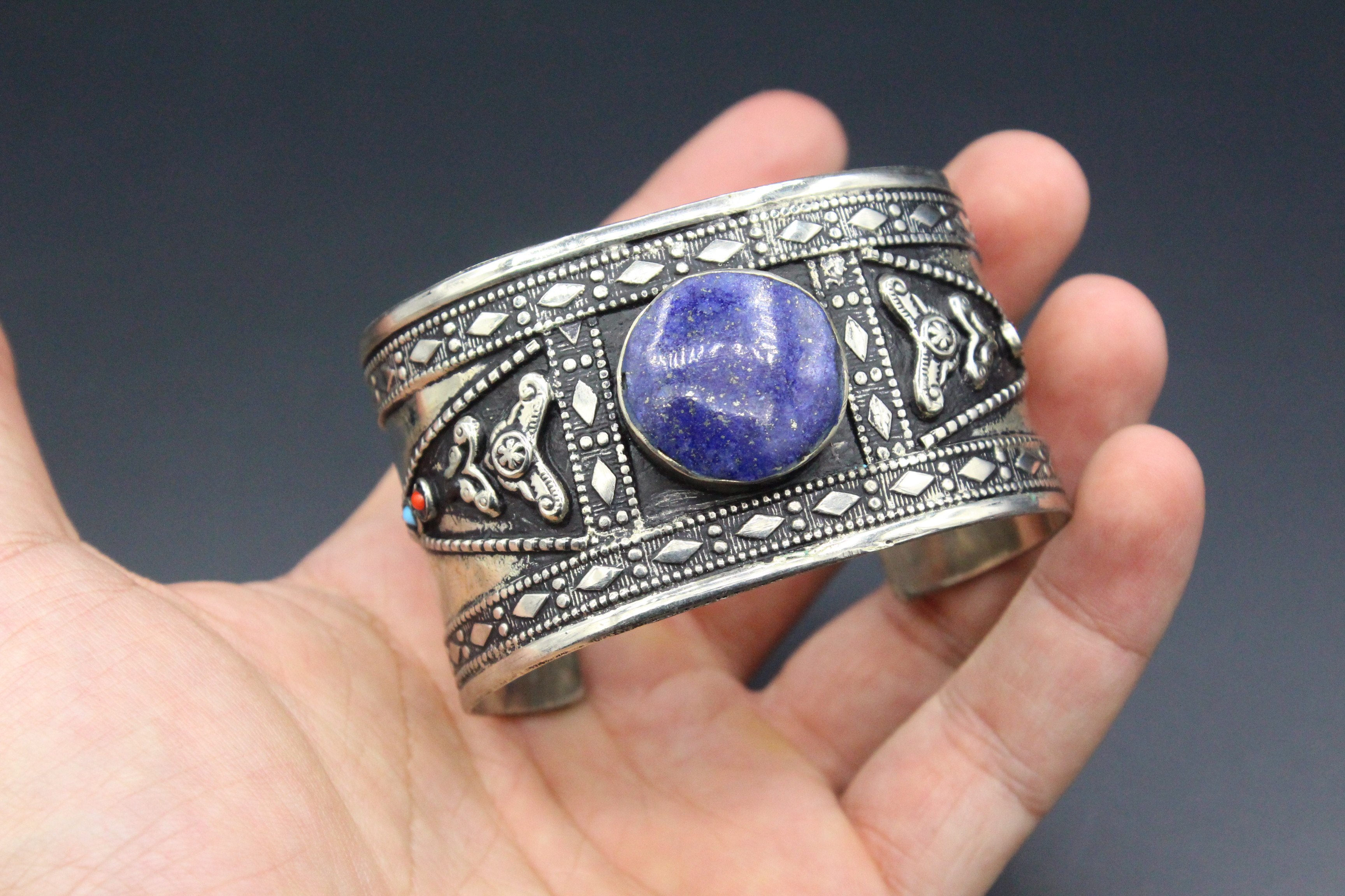 Afgan Bileklik, Mavi Lapis Lazuli Taşlı Bileklik, Kelepçe Bileklik, Afgan Takıları,