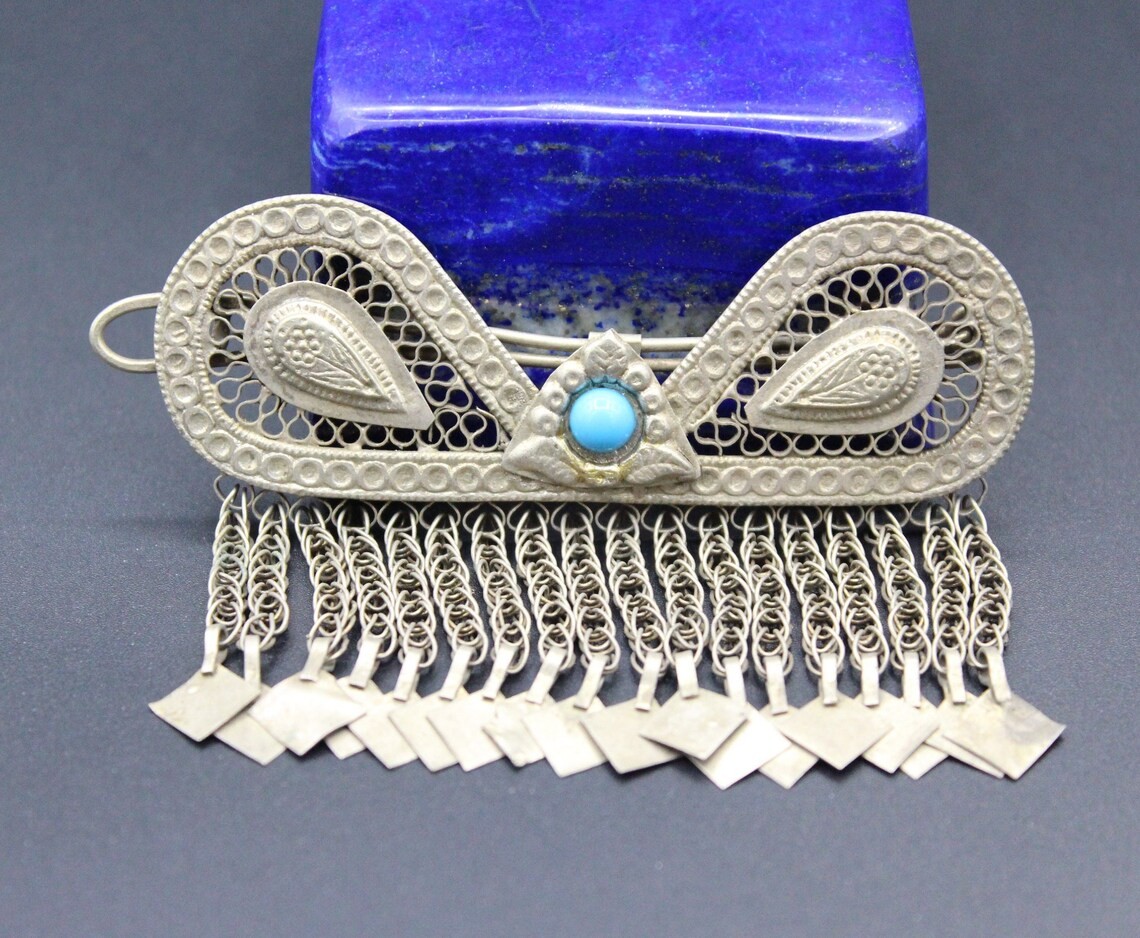 Vintage Afghan Kuchi Tribal Hair Clip Pendant, Body Jewelry, Afghan Hair Clip Pendant, Gypsy Hair Clip, 