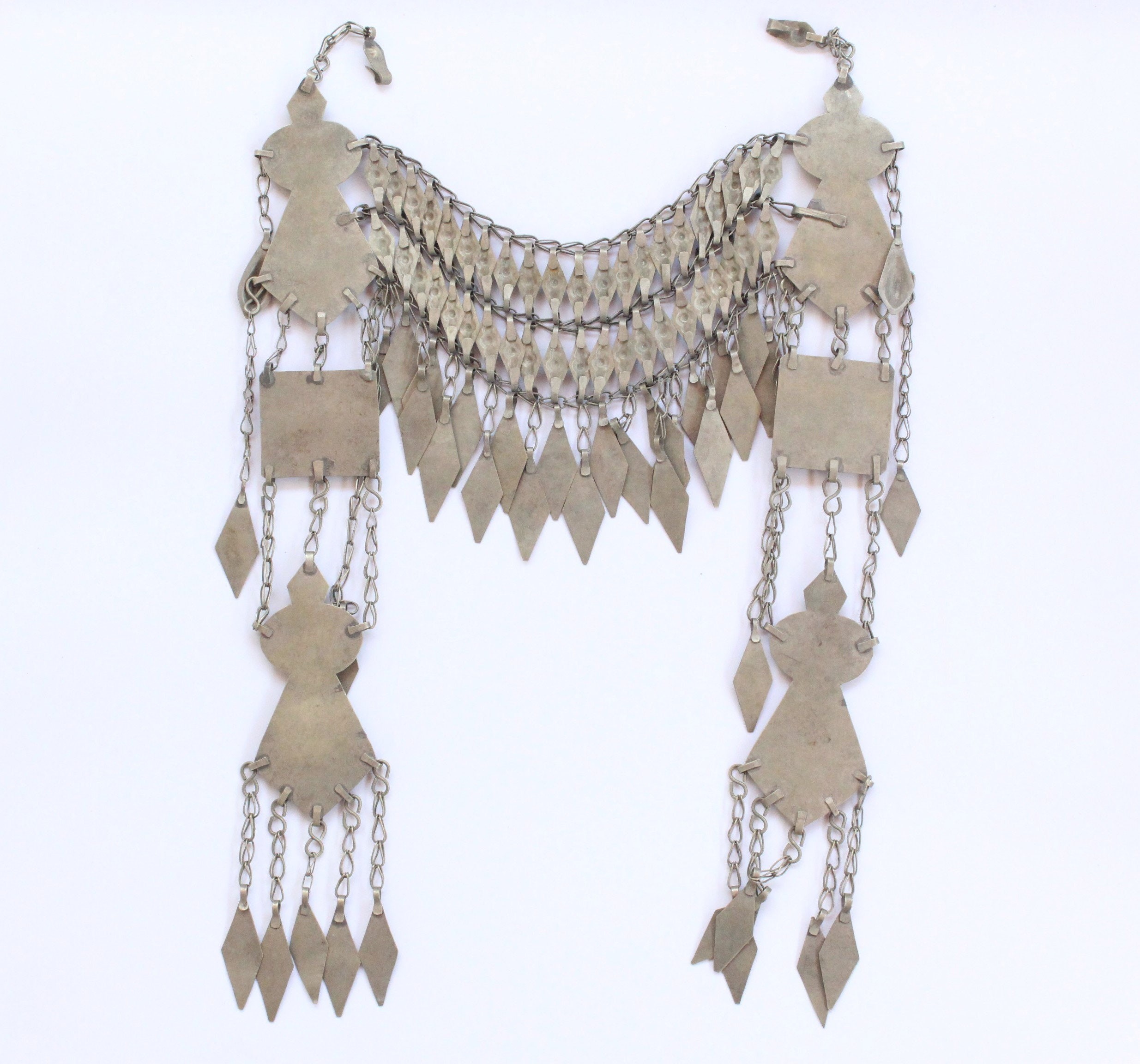 Vintage Turkmen Headpiece, Ethnic Tribal Alpaka Head Jewelry, Glass Beads Tassels Headpiece, Costuming Jewelry, Tribal Turkmen Jewelry