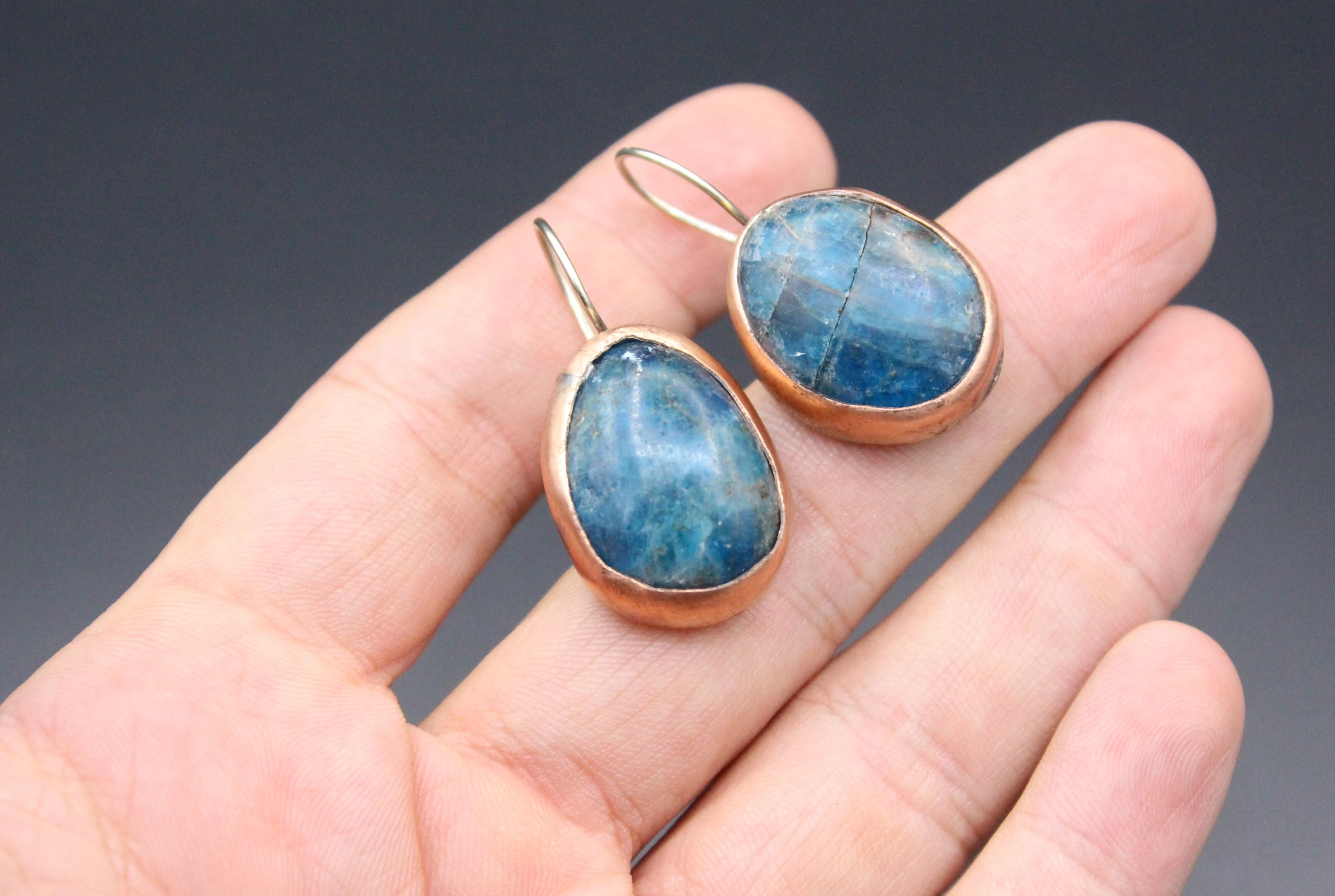 Bronze Küpe, Lapis Taşlı Küpe, Sallantılı Küpe, 