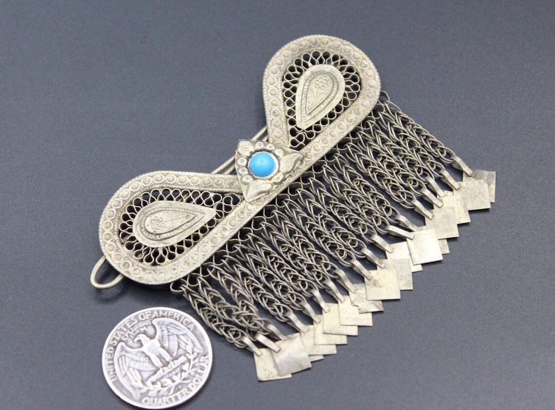 Vintage Afghan Kuchi Tribal Hair Clip Pendant, Body Jewelry, Afghan Hair Clip Pendant, Gypsy Hair Clip, 
