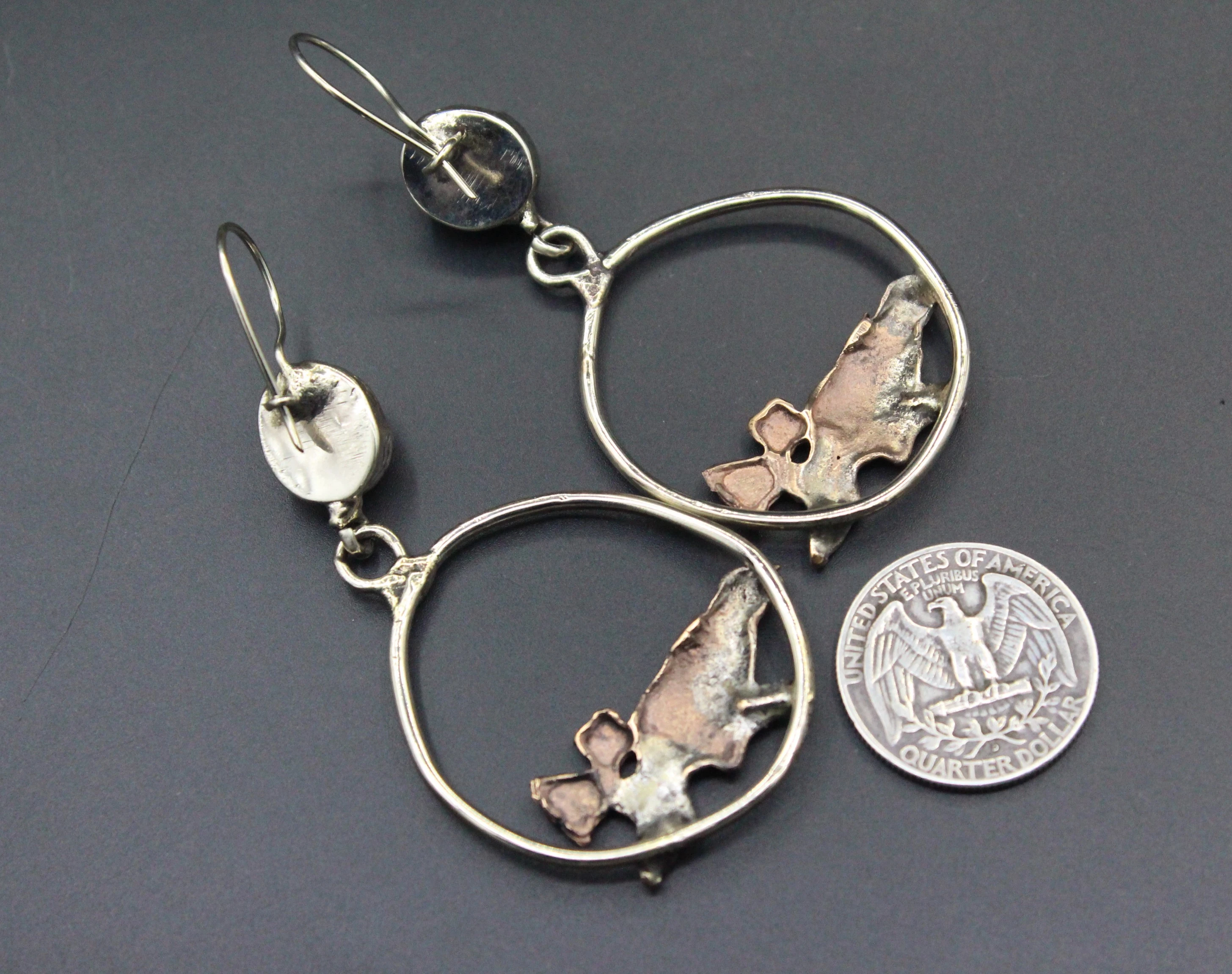 Bronze Küpe, Serçe Desenli Küpe, Koral Taşlı Küpe, Boho Küpe, 