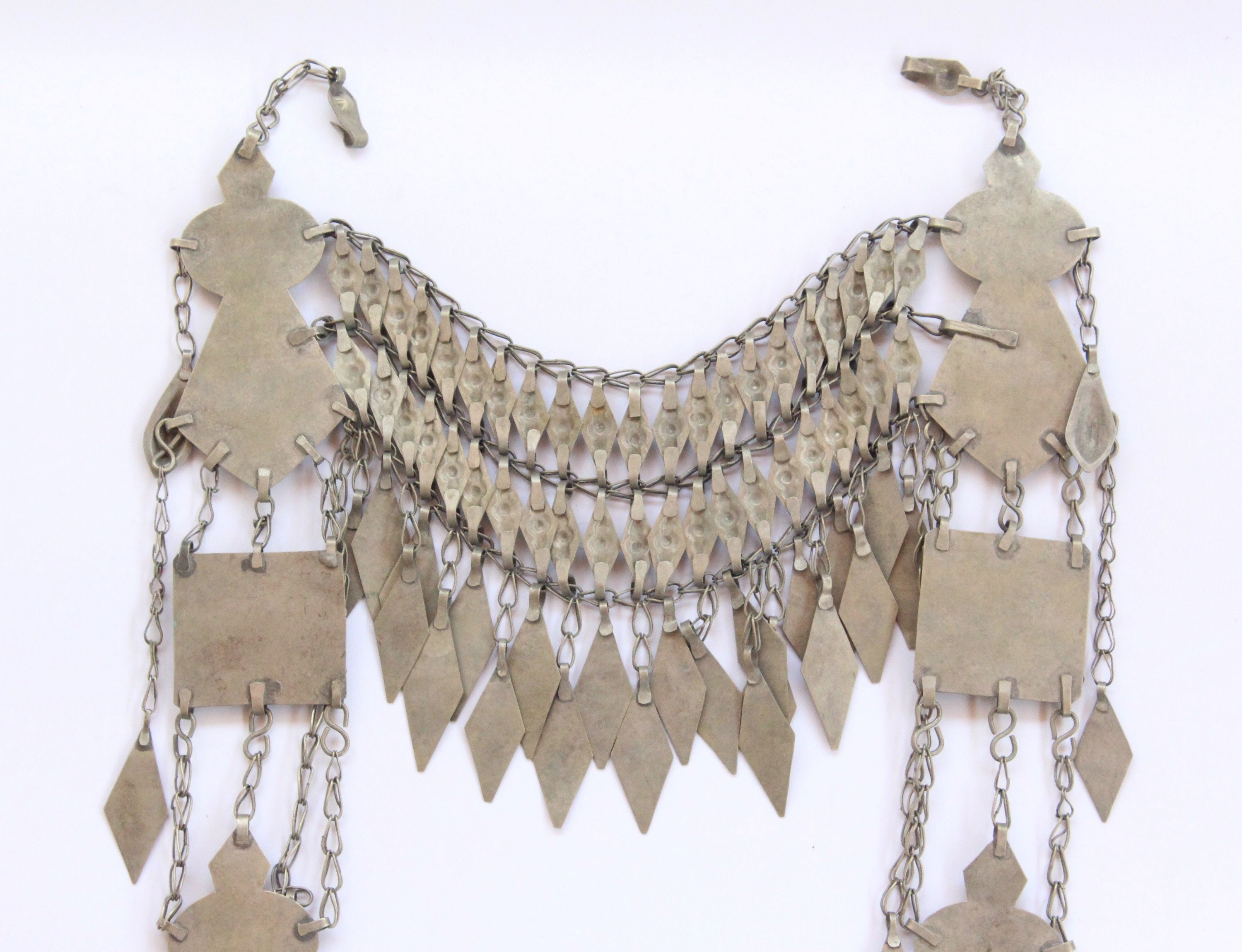 Vintage Turkmen Headpiece, Ethnic Tribal Alpaka Head Jewelry, Glass Beads Tassels Headpiece, Costuming Jewelry, Tribal Turkmen Jewelry