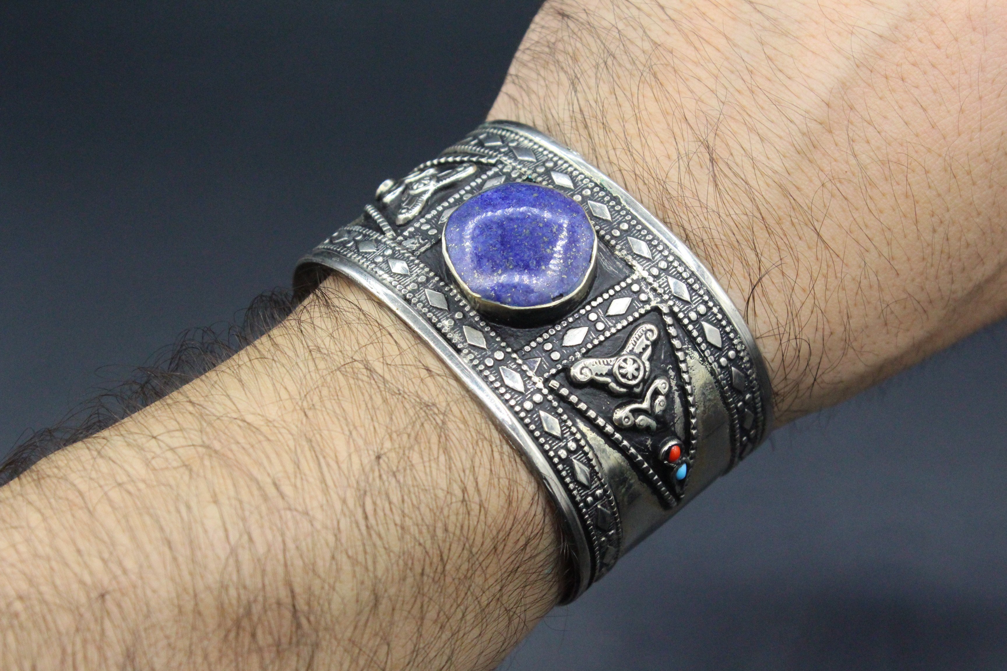 Afgan Bileklik, Mavi Lapis Lazuli Taşlı Bileklik, Kelepçe Bileklik, Afgan Takıları,