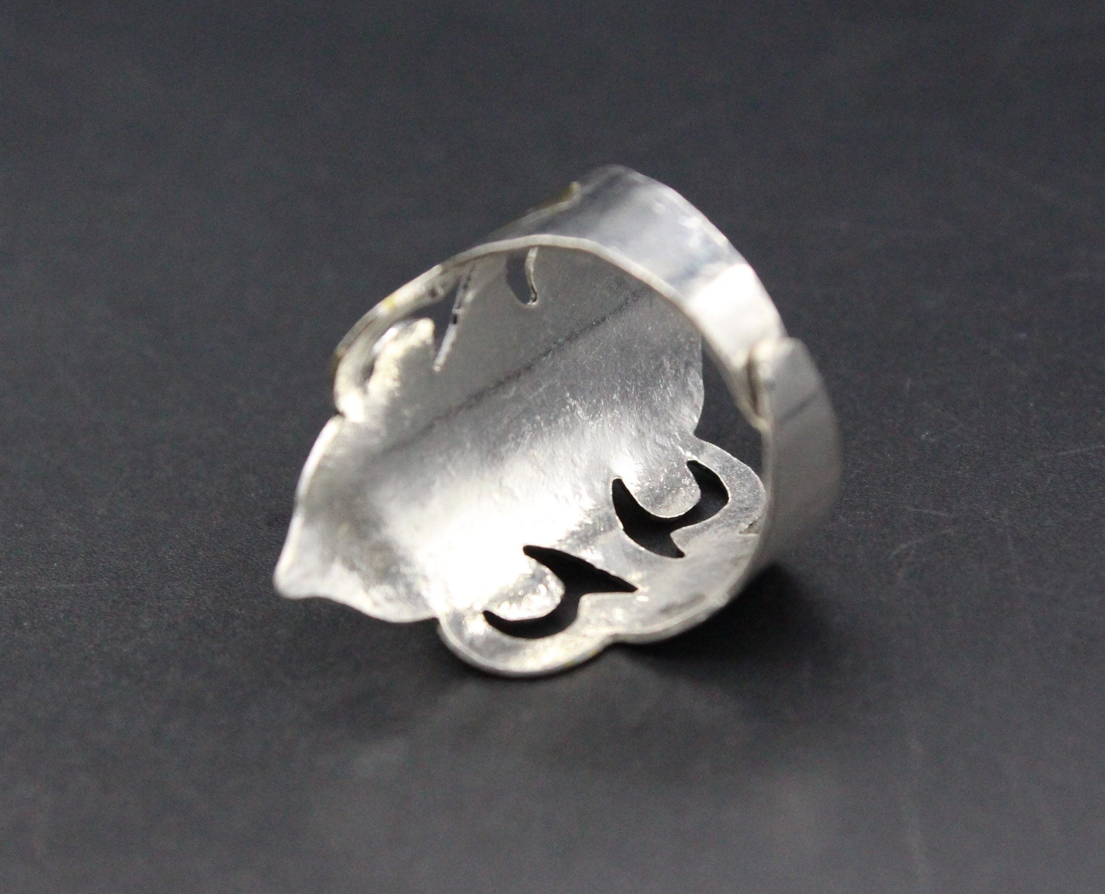 Turkmen Silver Partial Gold Wash Ring, Beautiful Carnelian Stone Adjustable Silver Ring, Carved Tribal Ring, Size 8.5US